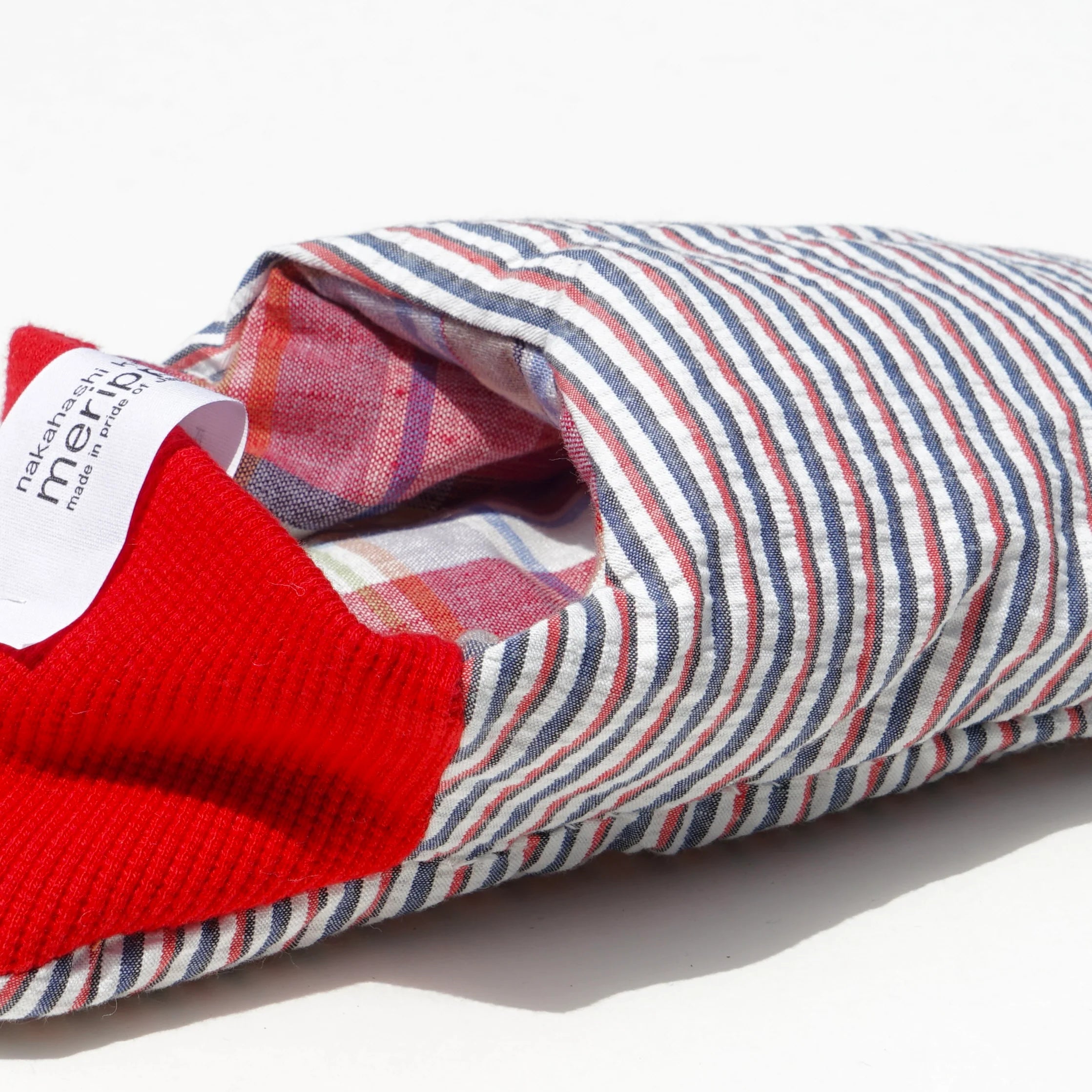 Close up image of Merippa's Red Colorful stripes x Plaid slippers