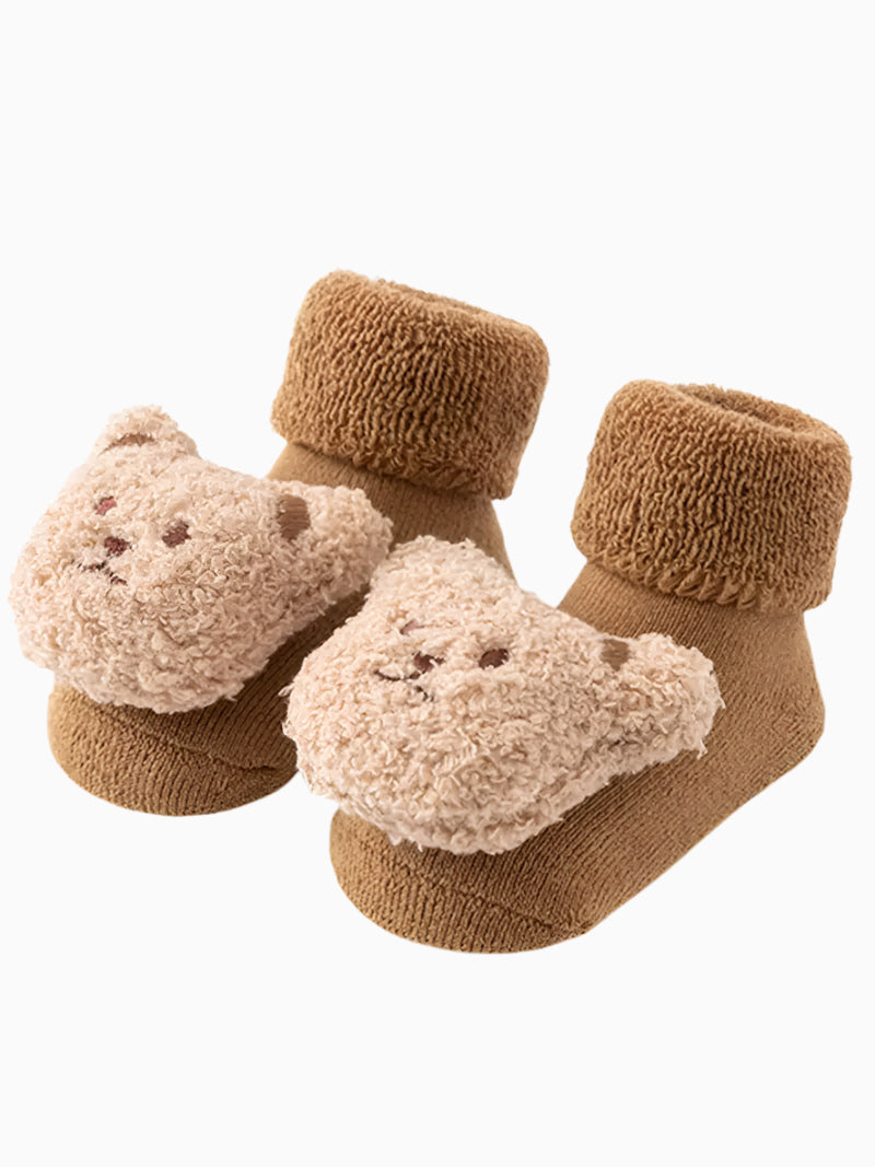 image of annie charles baby socks slip bear coffee color