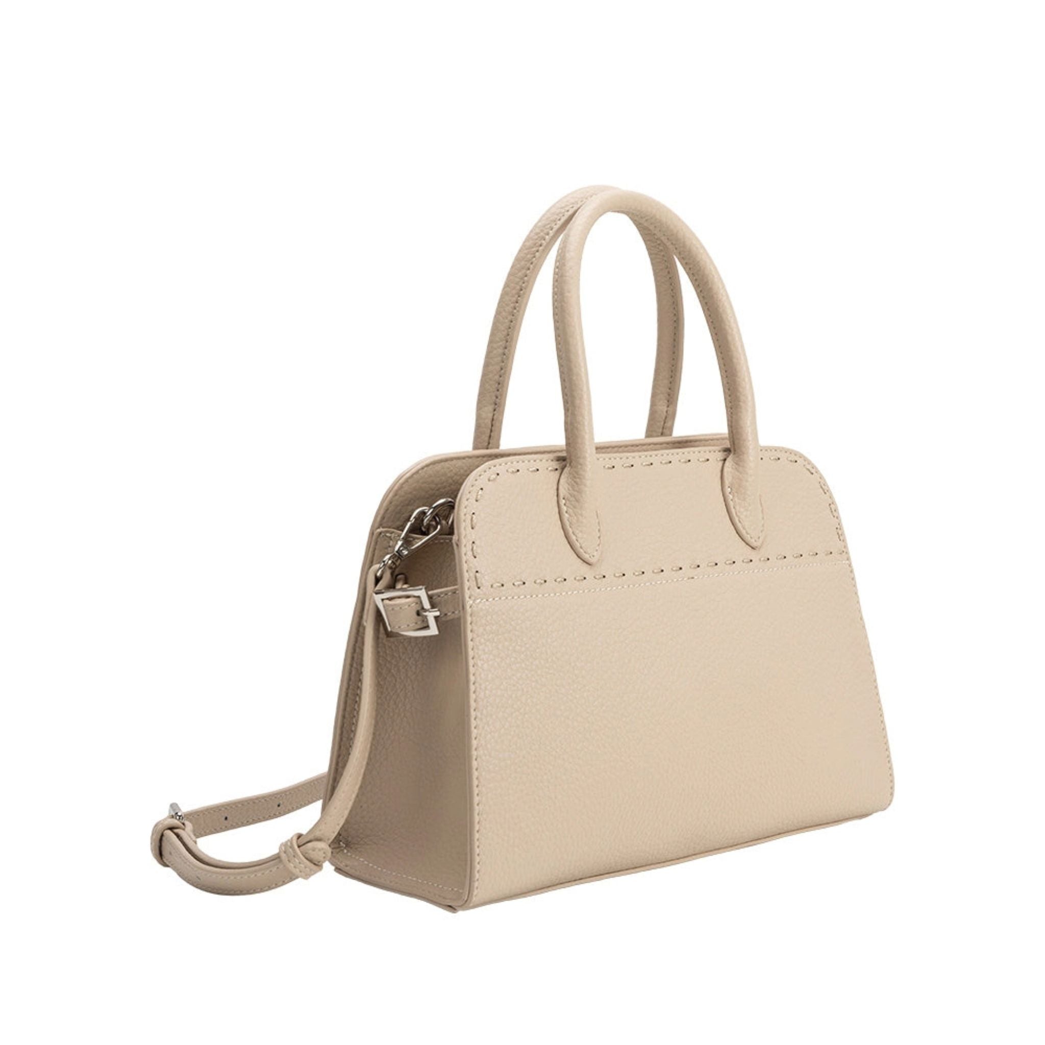 Beige handbag with a strap on a white background