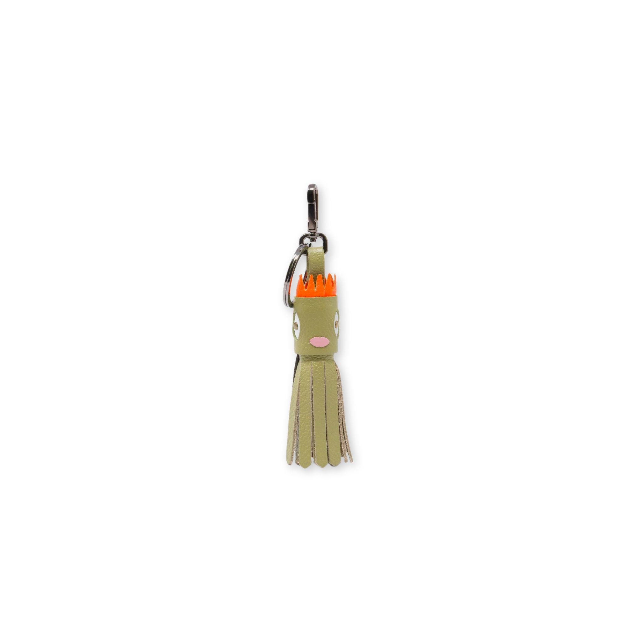 Min & Mon's Markets - Queen Callie Marie Charm - Moss Green Leather Keychain on a white background