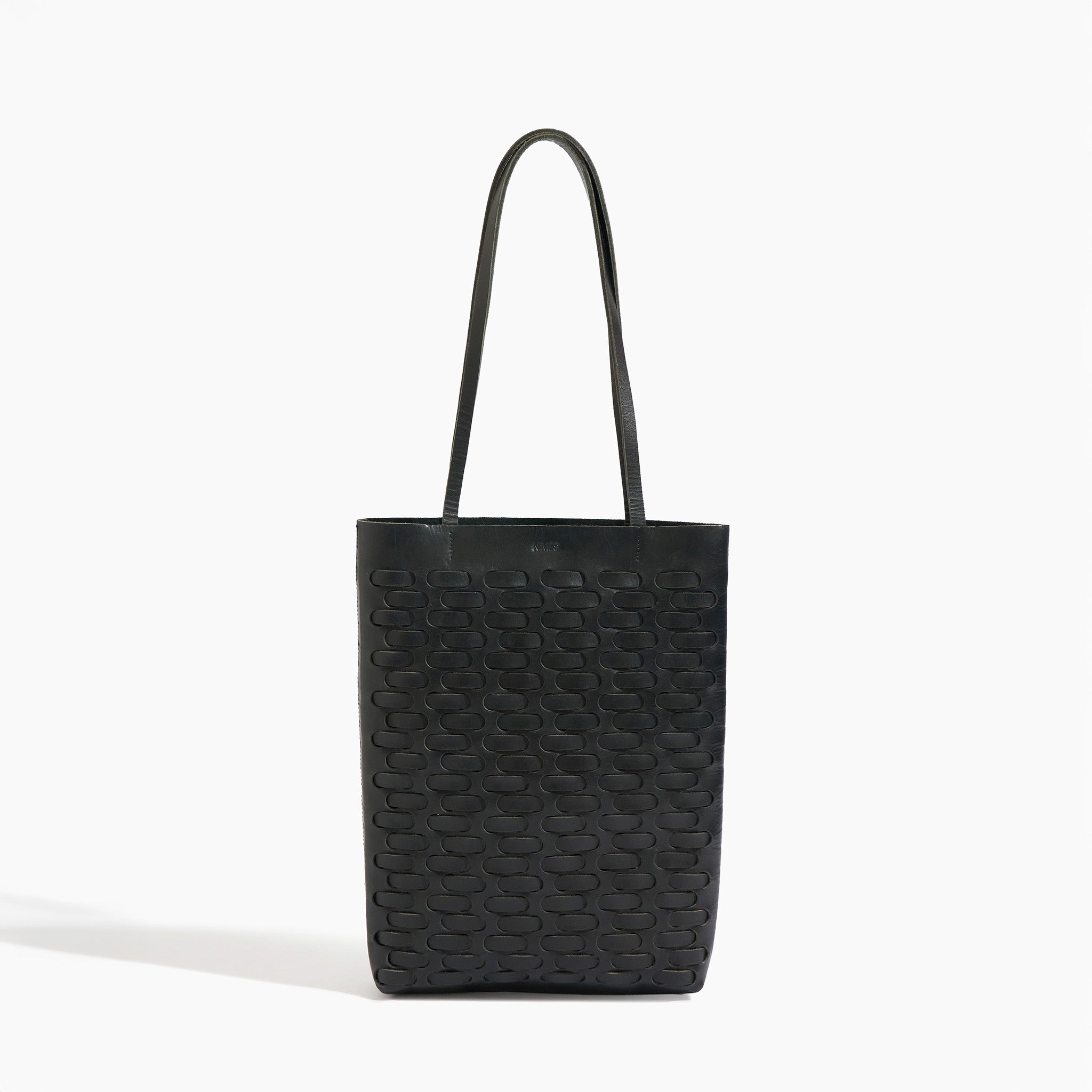 Black textured tote bag on a white background
