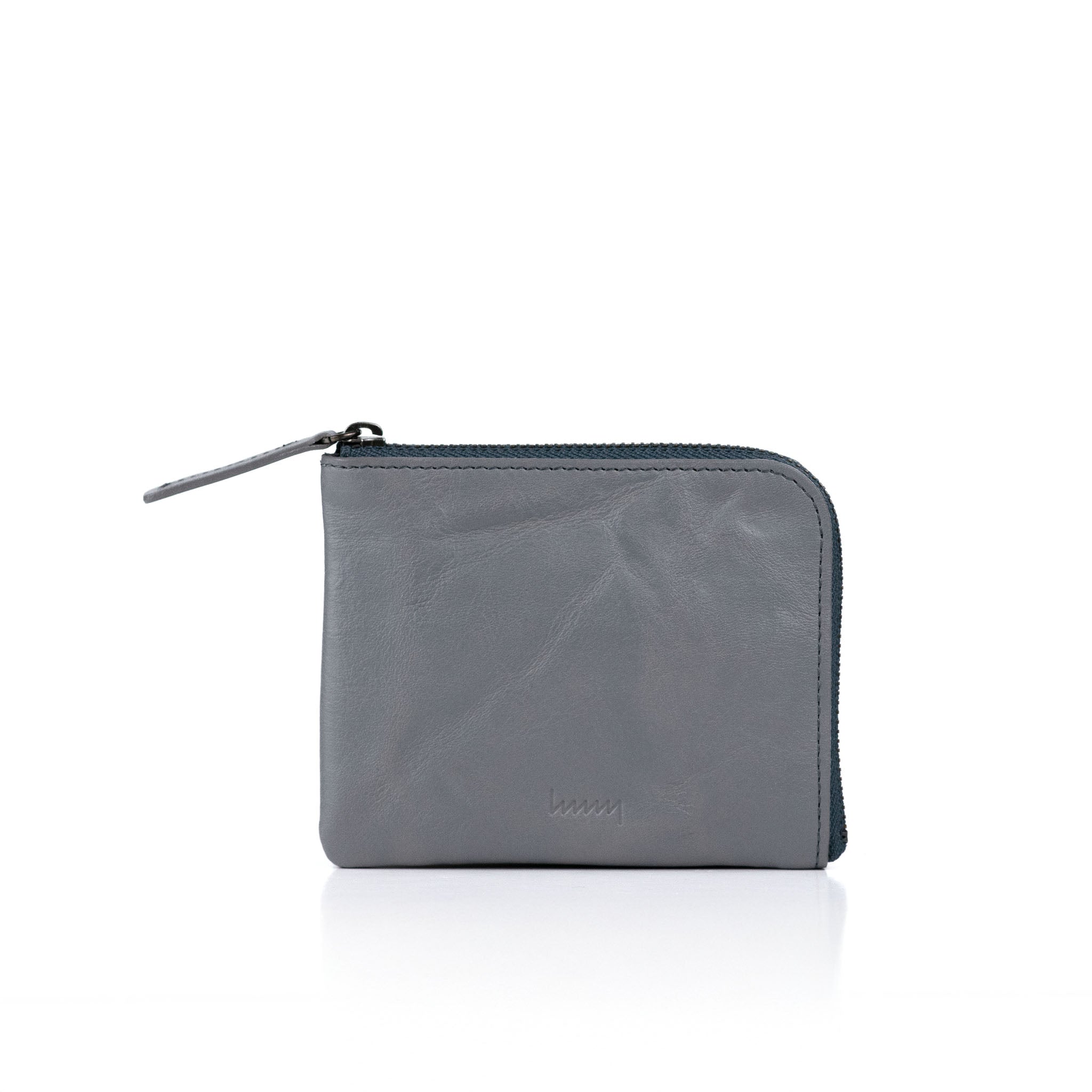 hmny's compact wallet in dark grey on a white background