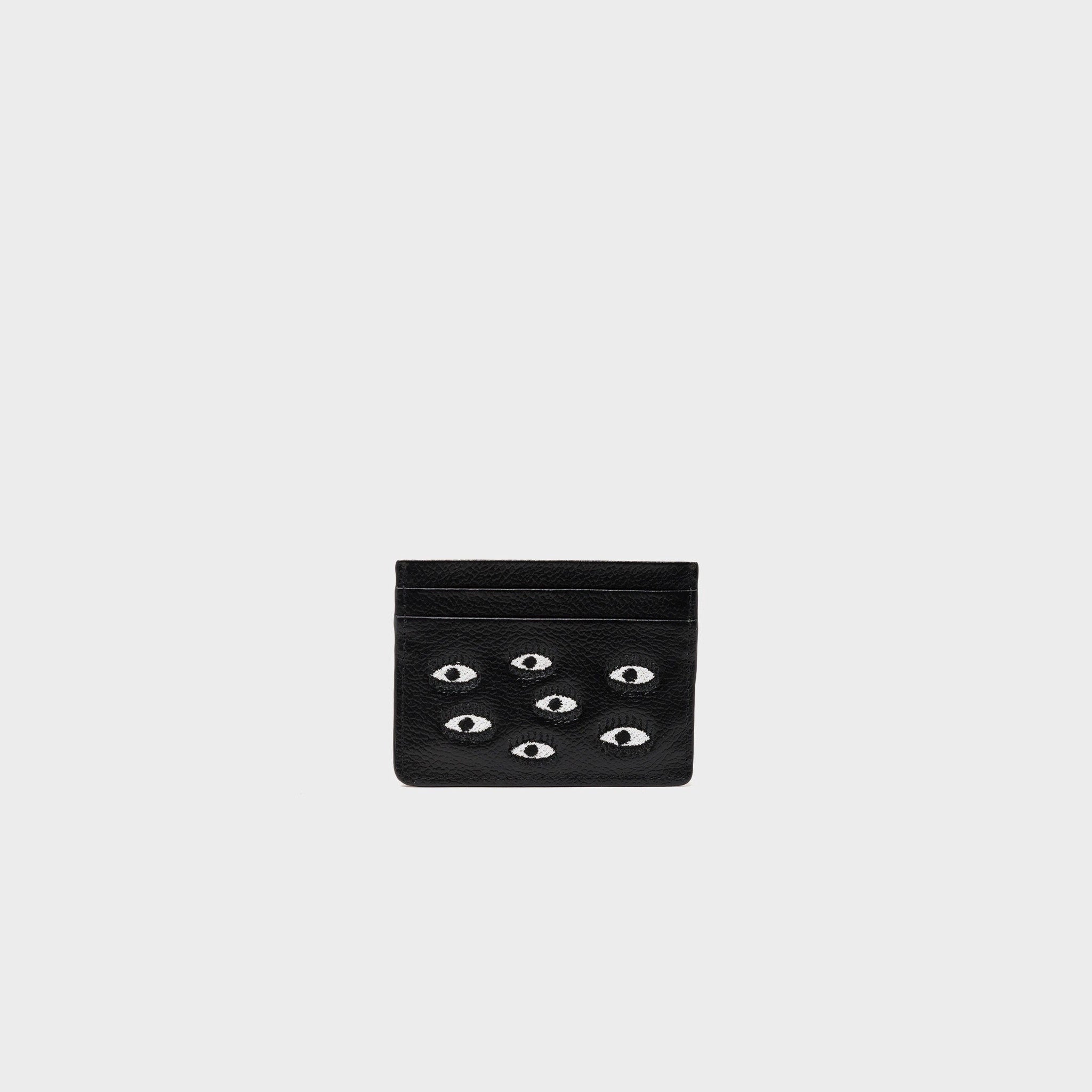 Min & Mon's Filium Black Leather Cardholder - All Over Eyes Embroidery