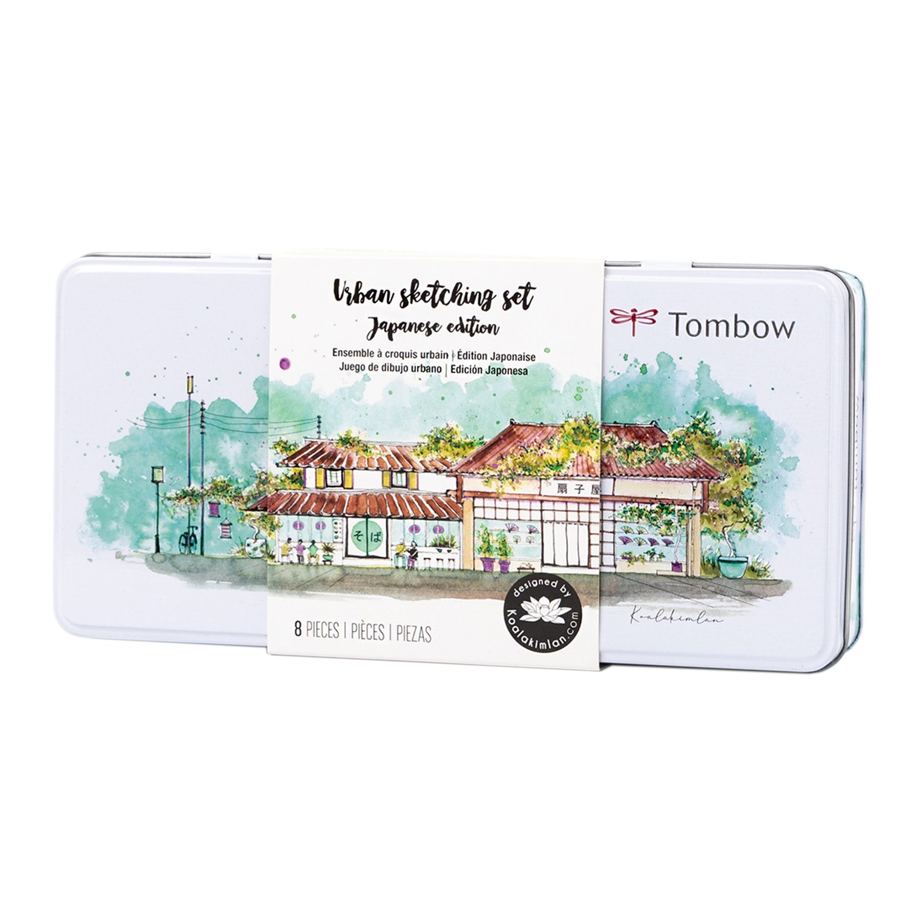 Tombow urban sketching set packaging with illustration of a house and trees on a white background