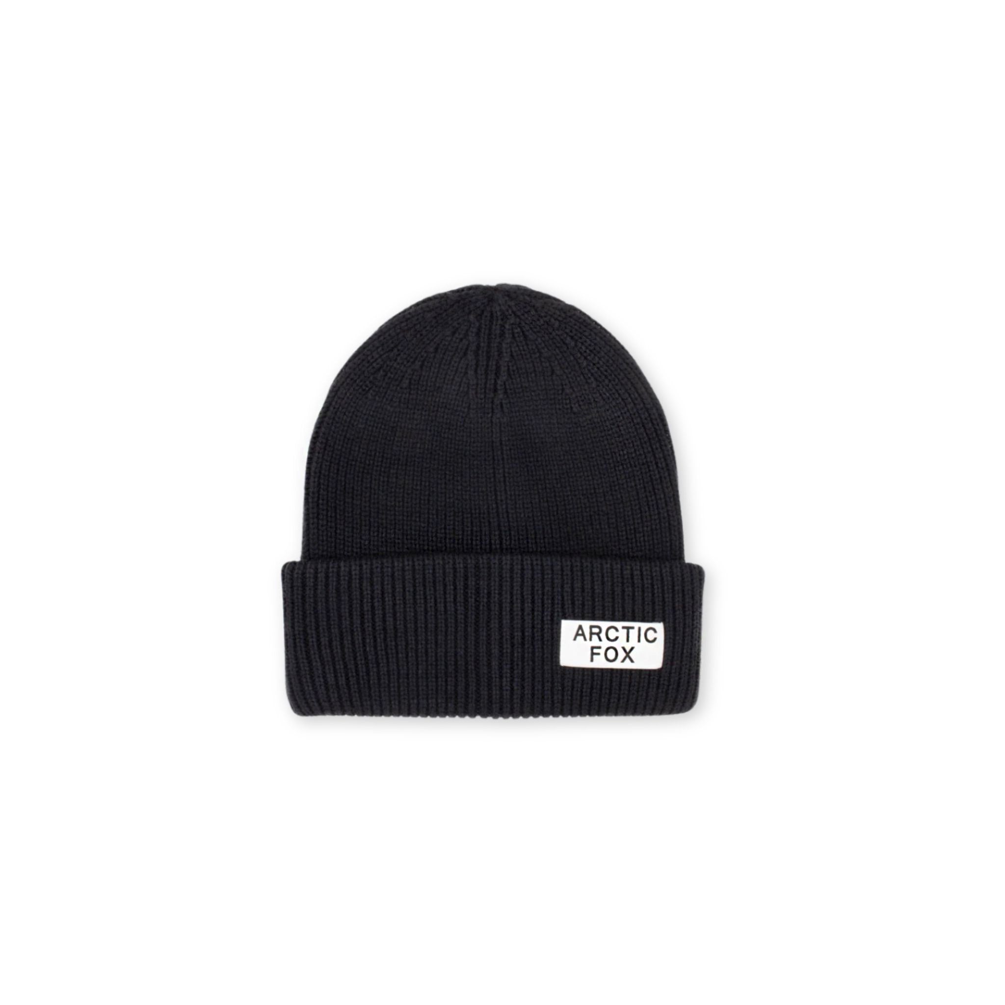 Black beanie with 'Arctic Fox' logo on a white background