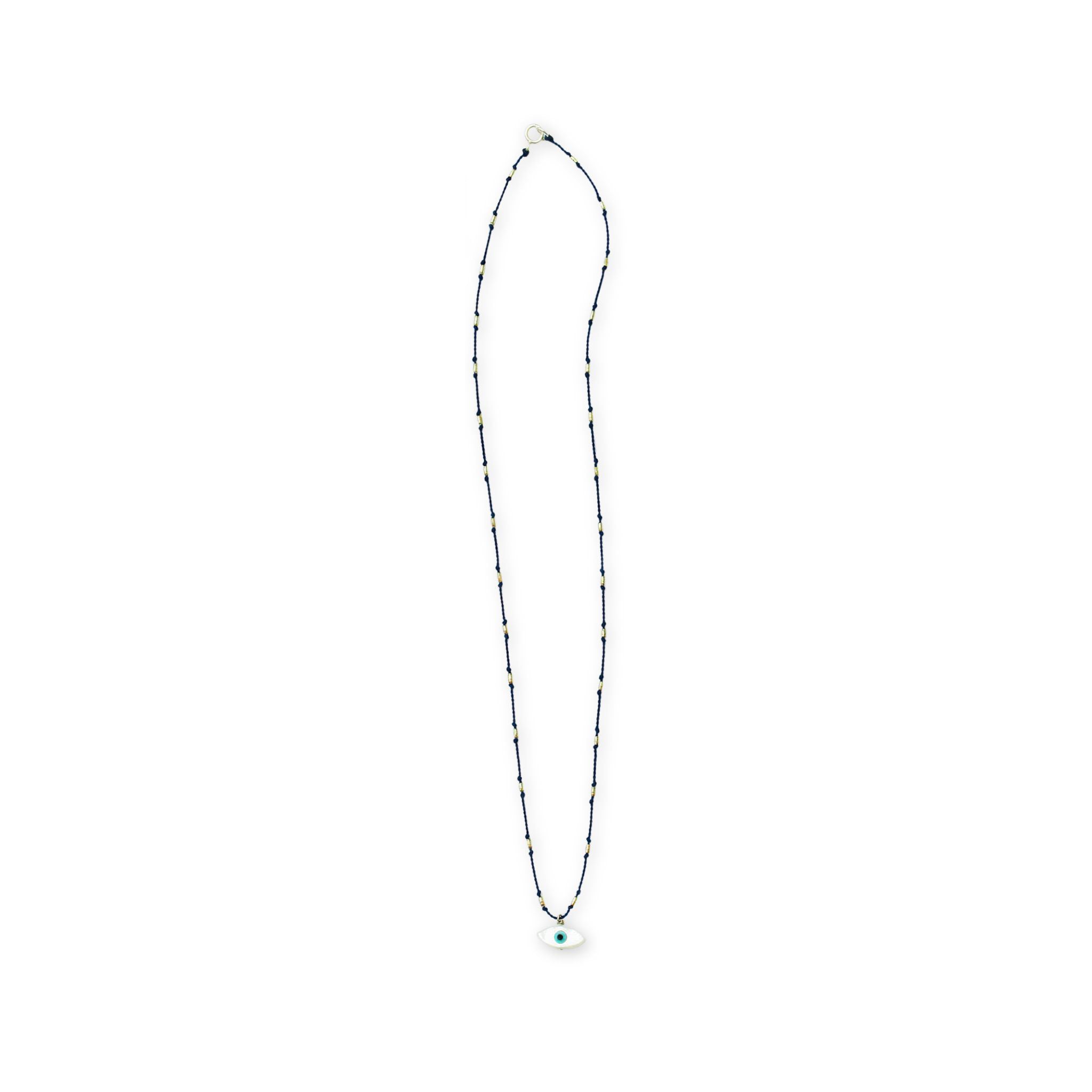 See Real Flowers Evil Eye Necklace indigo and eye-shaped charm on a white background