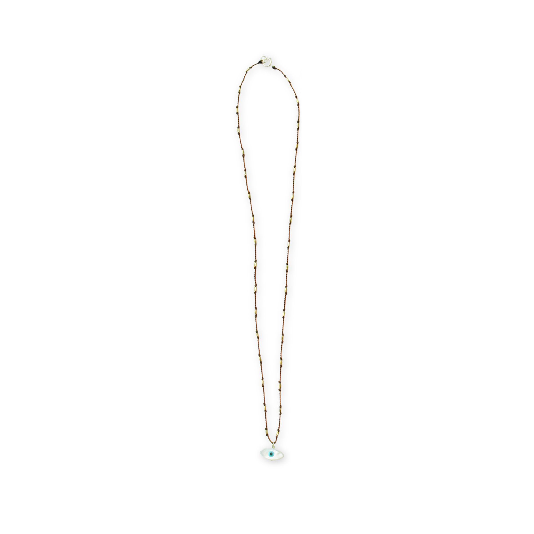 See Real Flowers Evil Eye Necklace natural and eye-shaped charm on a white background