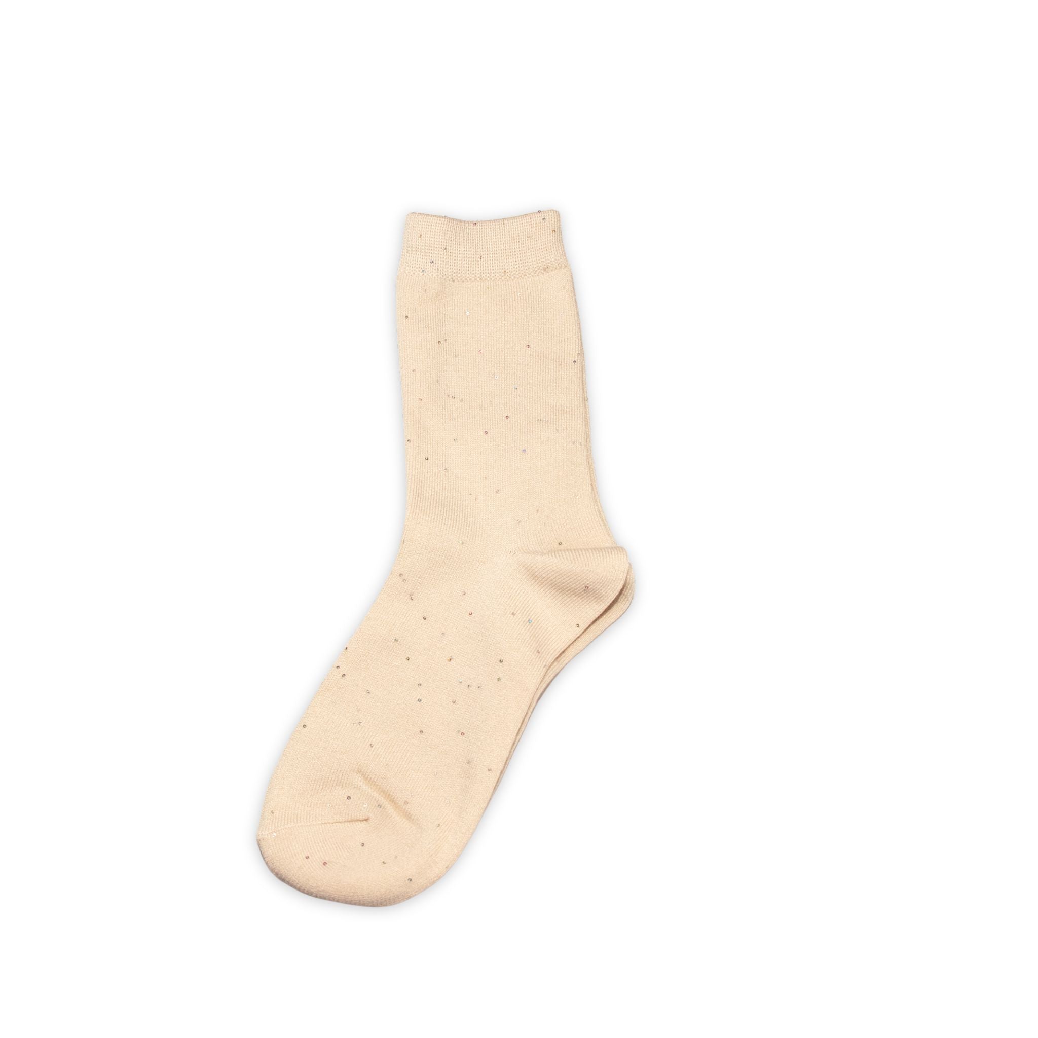 Beige socks with colored sparkles on a white background