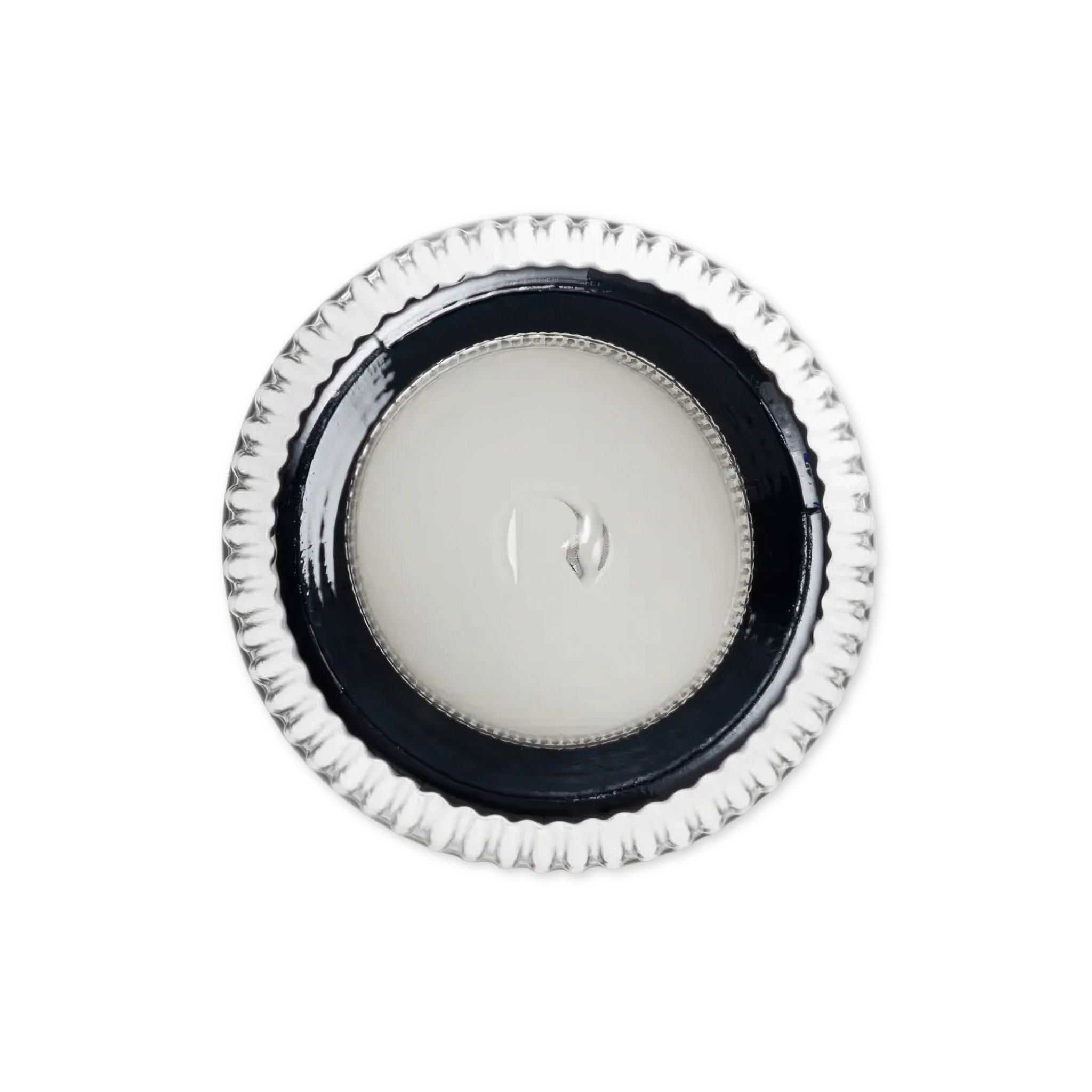 Bottom view of smoked gray glass tumbler showing logo on a white background