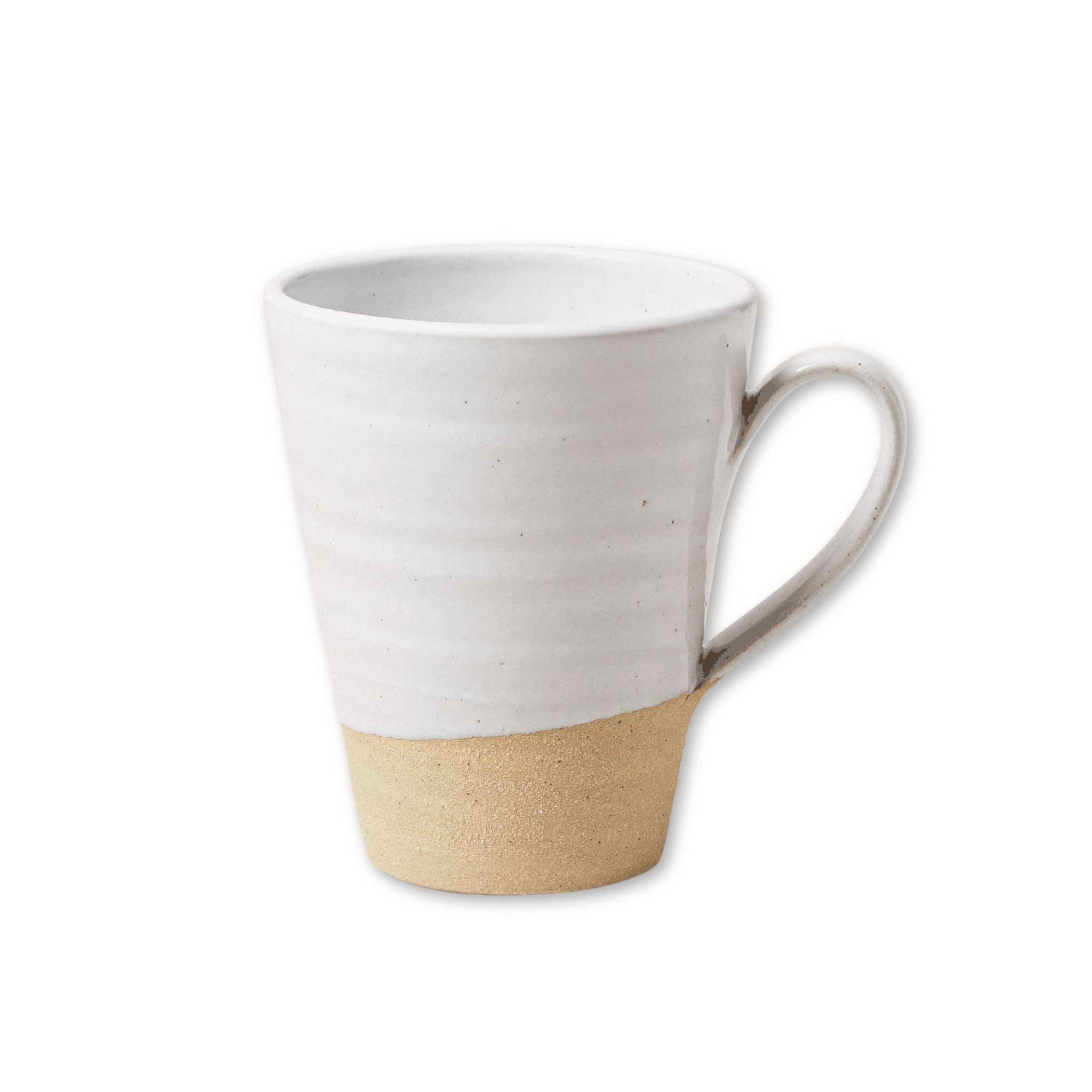 White mug with a beige base on a white background