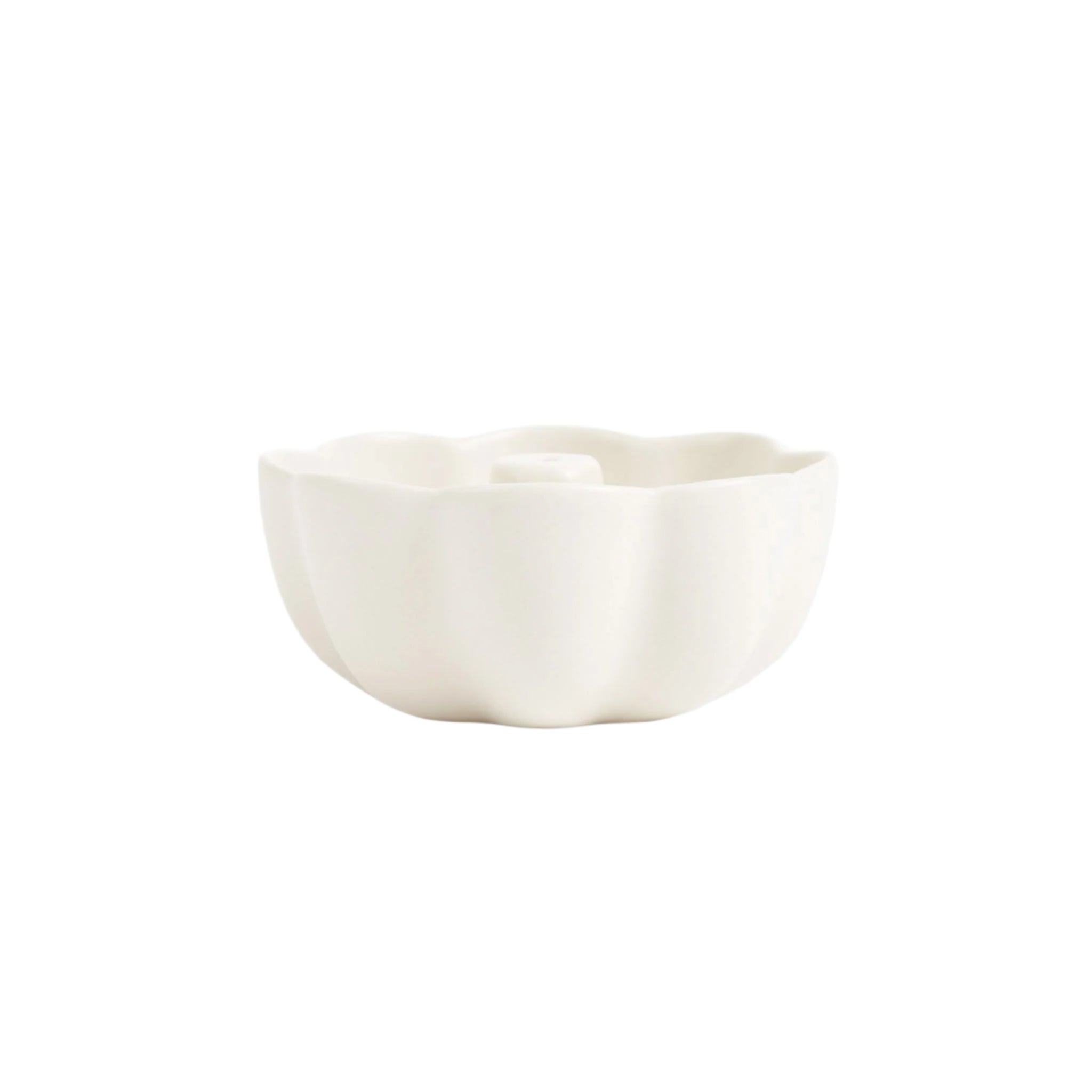 Full front image of The Floral Society's white Ceramic Fleur Incense Holder on a white background