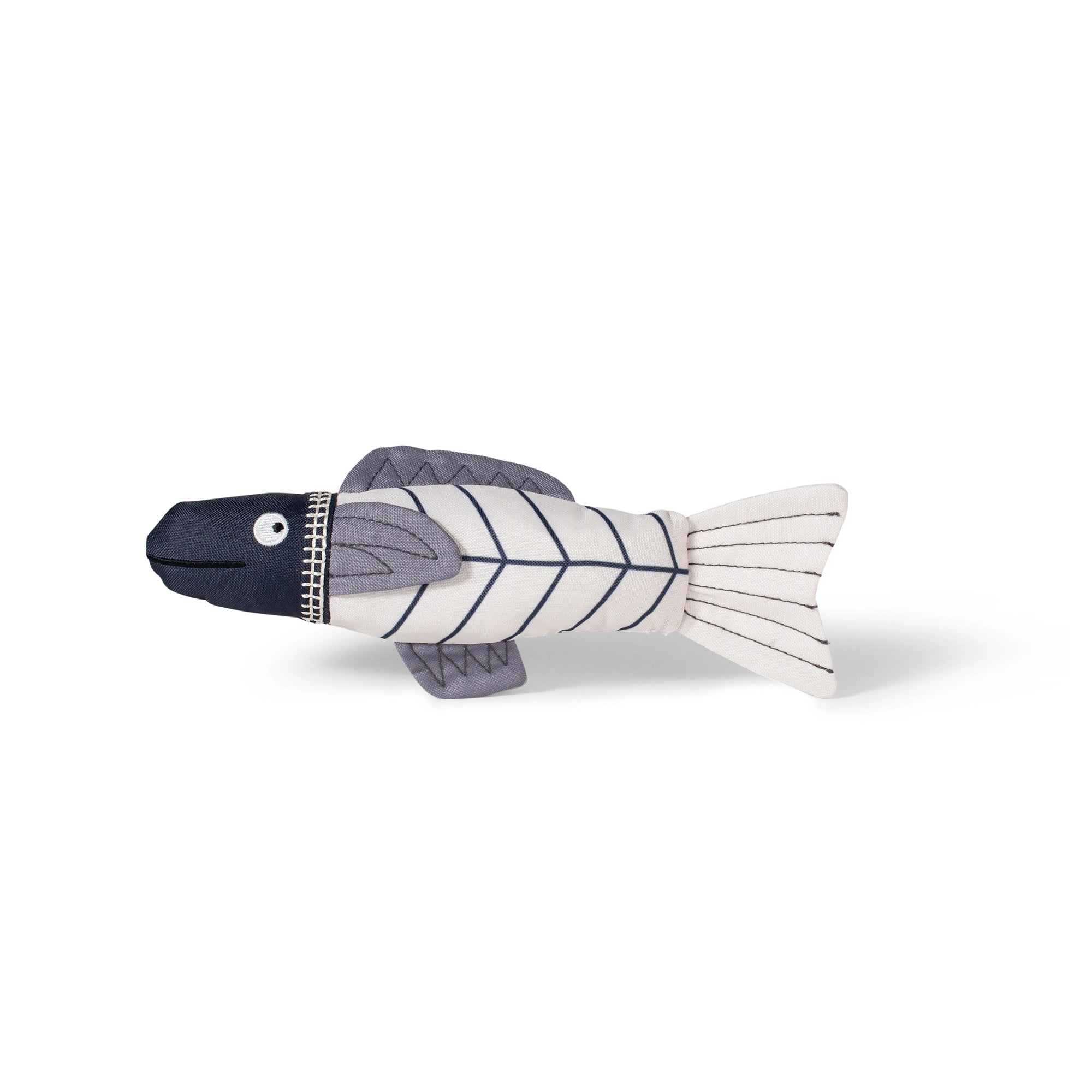 Fish-shaped cat toy with a checkered pattern on a white background