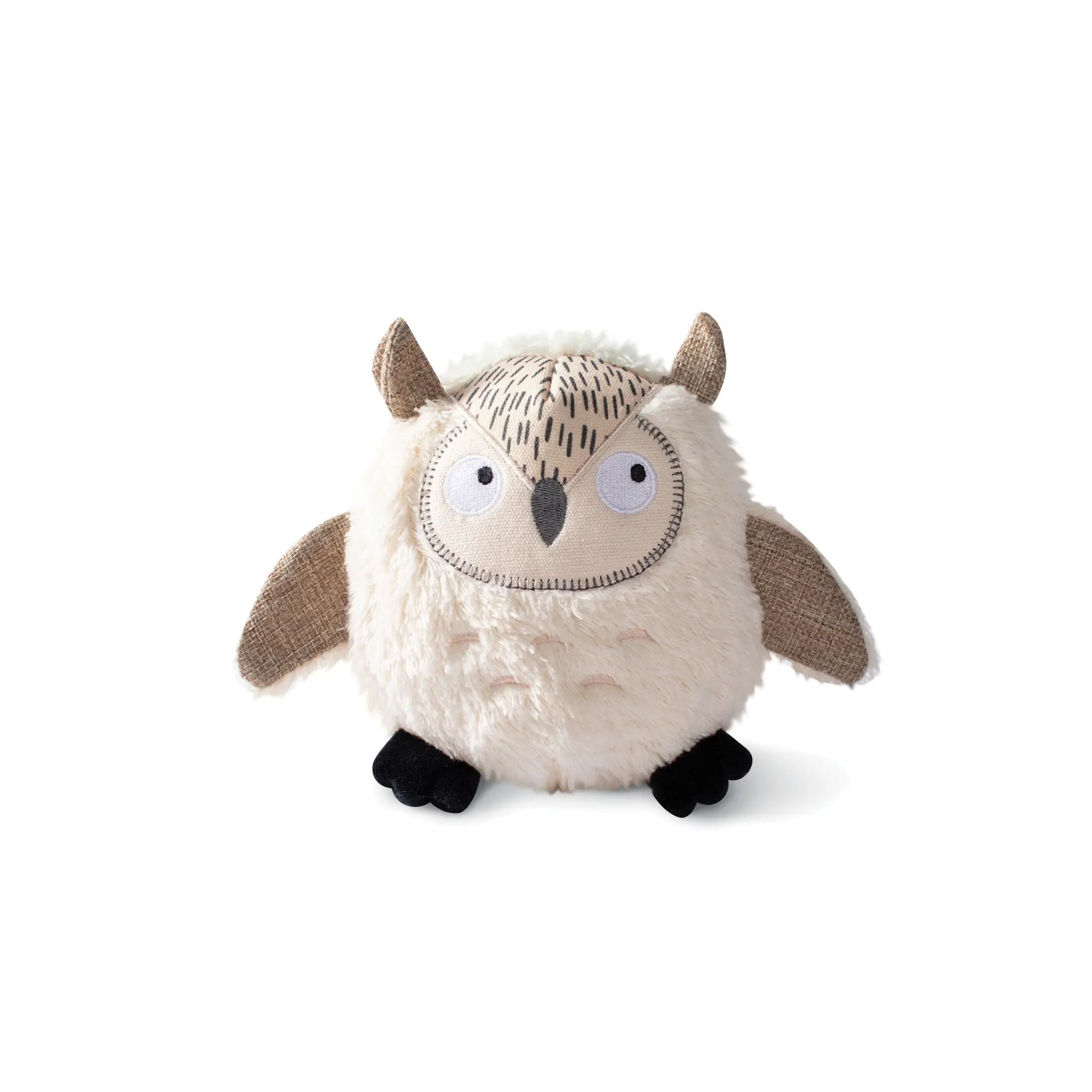 Plush owl dog toy on a white background