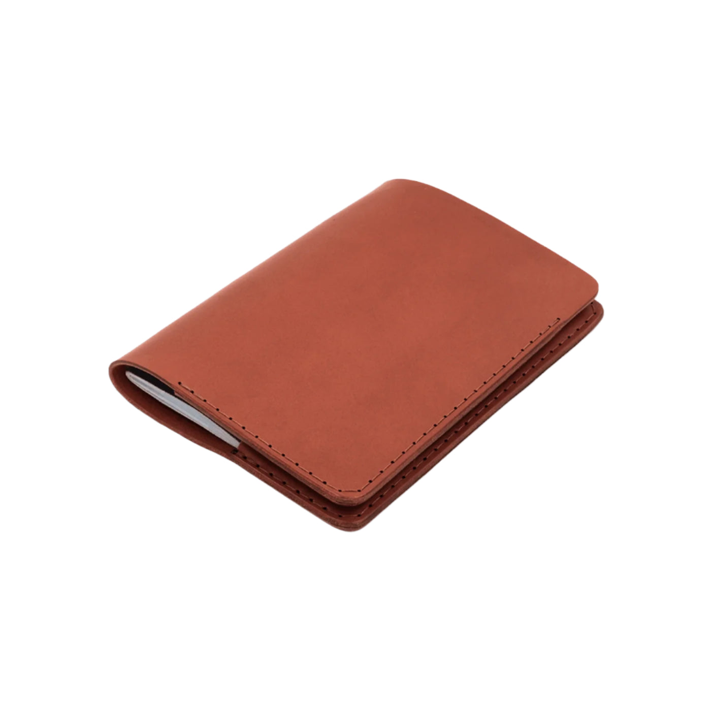 Angled view of Woolley Made's passport cover in brown