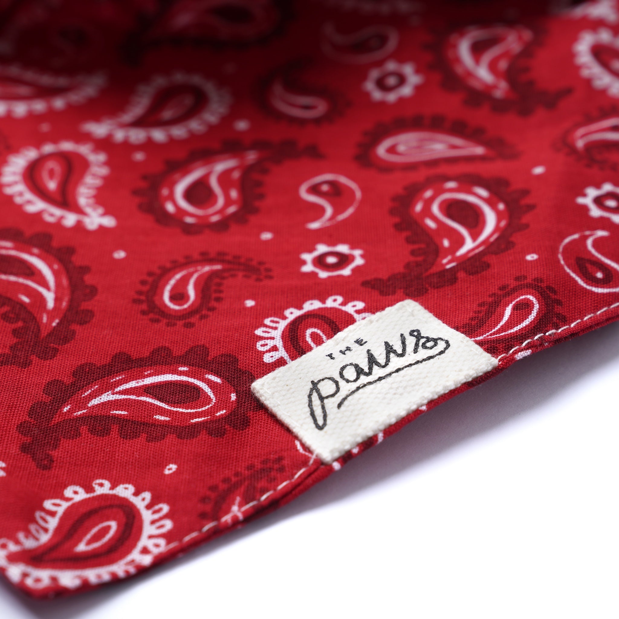 Close up image of The Paws bandana style Dallas in red