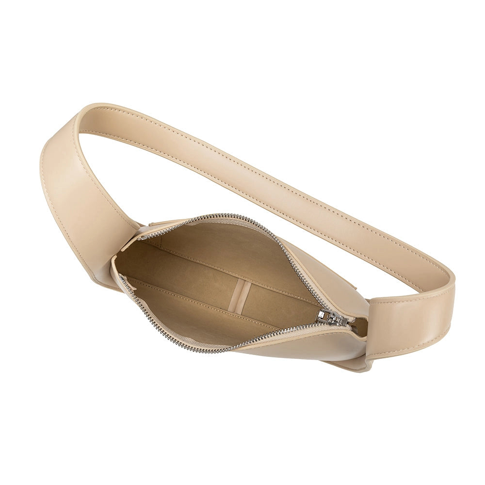 Top view of the Willow recycled vegan shoulder bag opened in bone