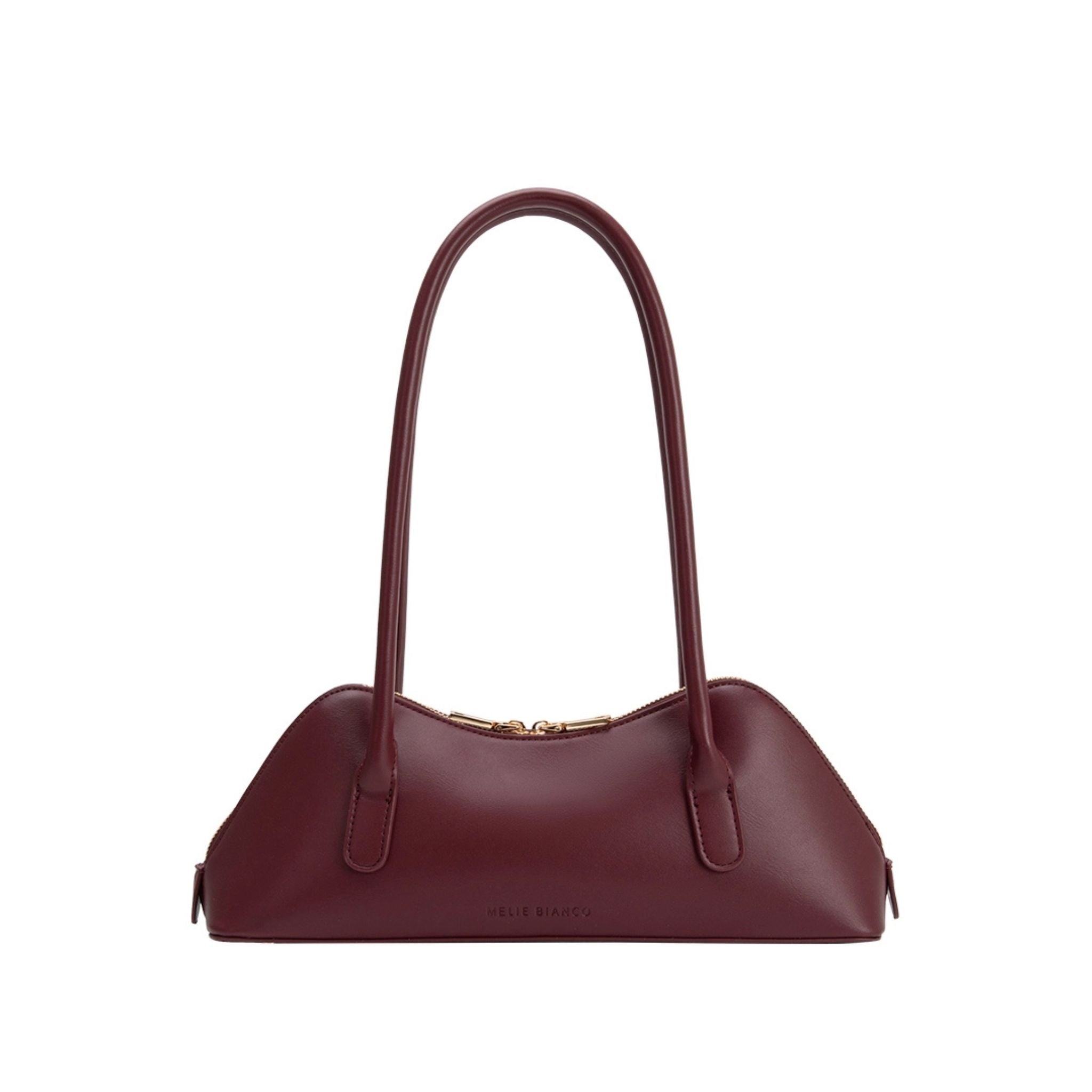 Back view of the Dakota handbag in burgundy on a white background