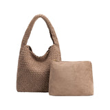 Johanna vegan suede in clay handbag with matching pouch on a white background