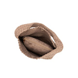 Top view of Johanna vegan suede in clay handbag on a white background