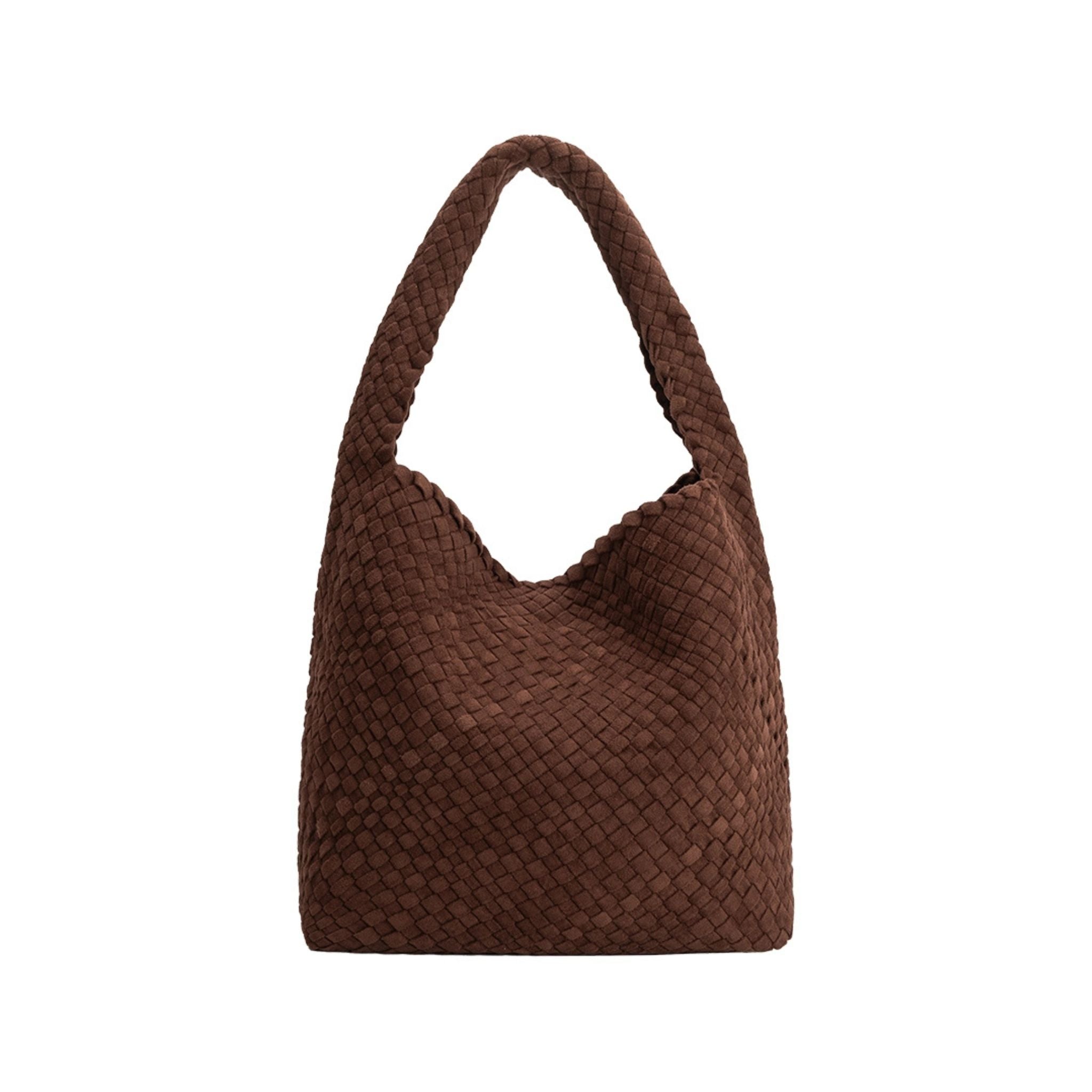 Johanna vegan suede in tobacco handbag on a white background