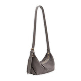 Gray handbag with strap adjusted on a white background