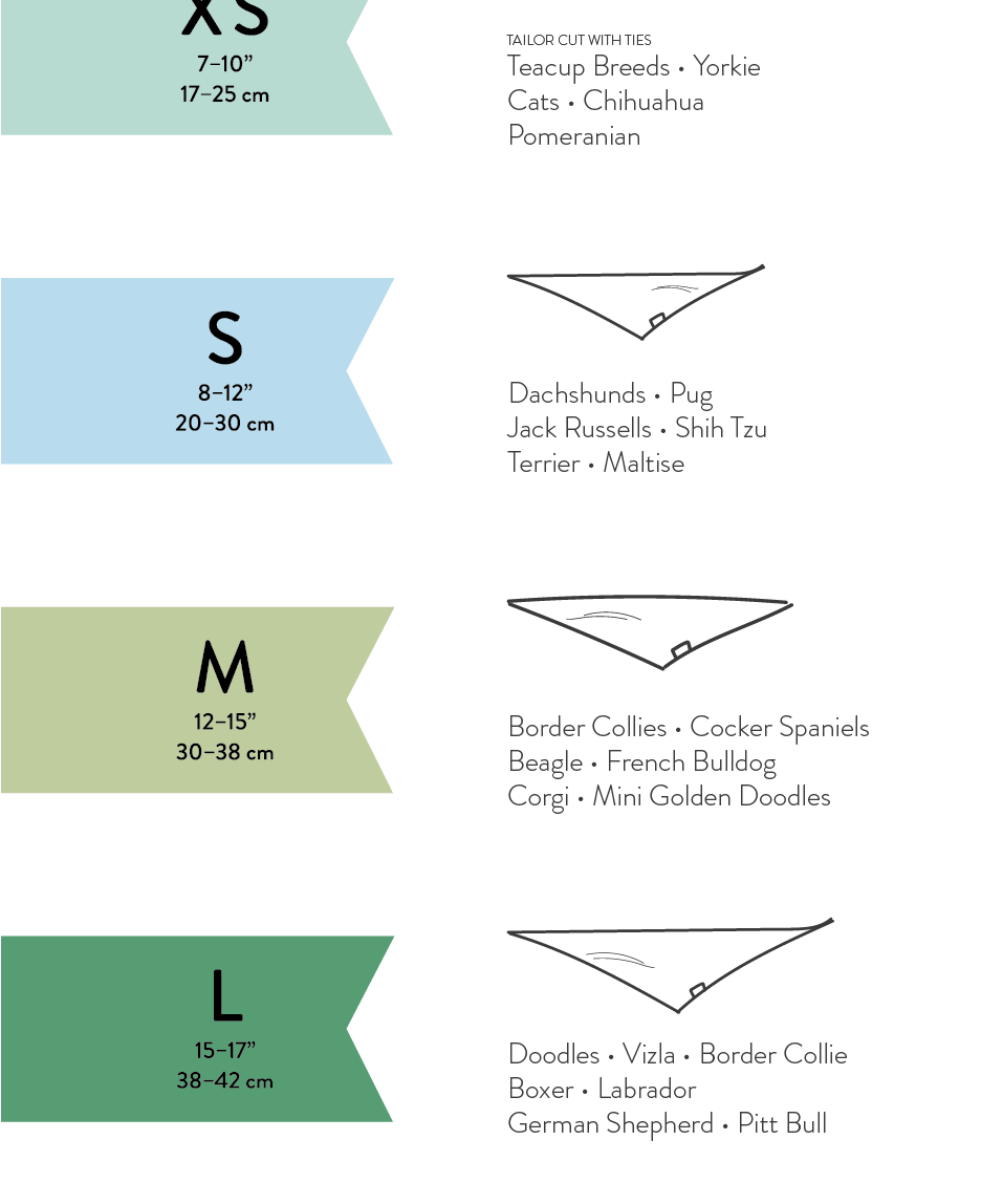 The Paws size guide for bandanas