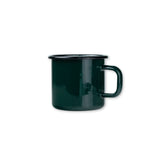 Dark green enamel mug on a white background