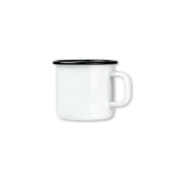White mug with black rim on a white background
