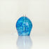 Blue handblown glass wind chime with textured surface on a white background