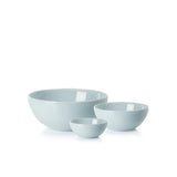 All 3 size variations of MILK bowls in blue fog