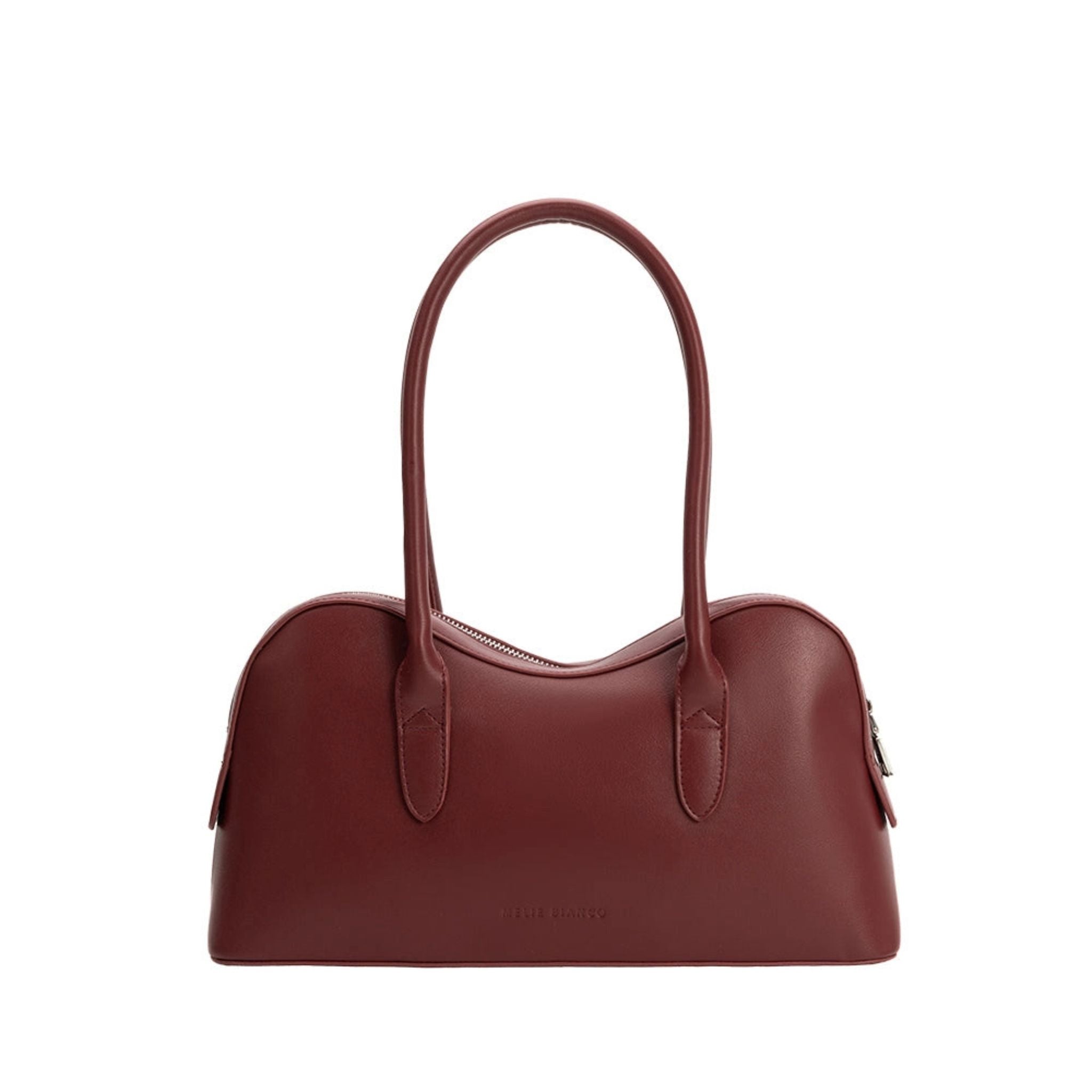 Burgundy handbag on a white background