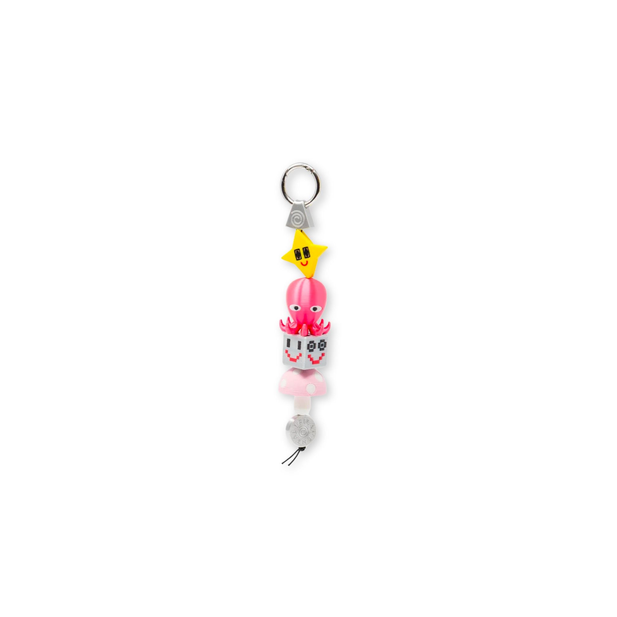 Min & Mon's Cosmo Critter Stack Charm - Fucshia and Yellow 3D Printed Bioplastic Keychain on a white background