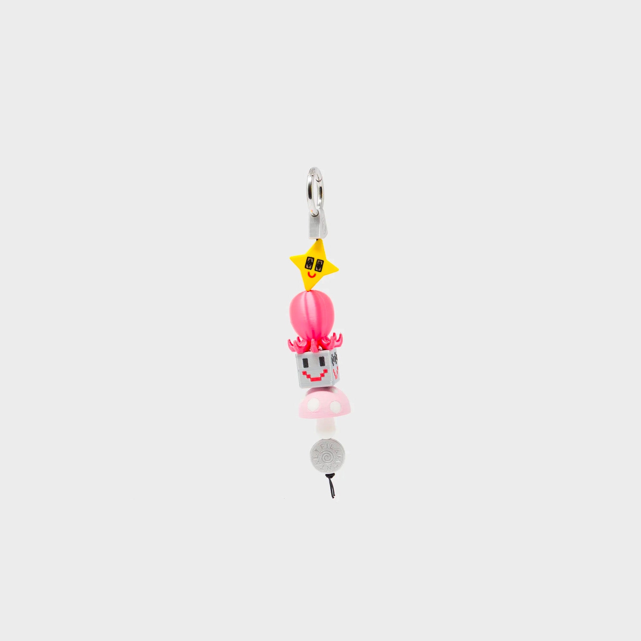 Min & Mon's Cosmo Critter Stack Charm - Fucshia and Yellow 3D Printed Bioplastic Keychain on a white background