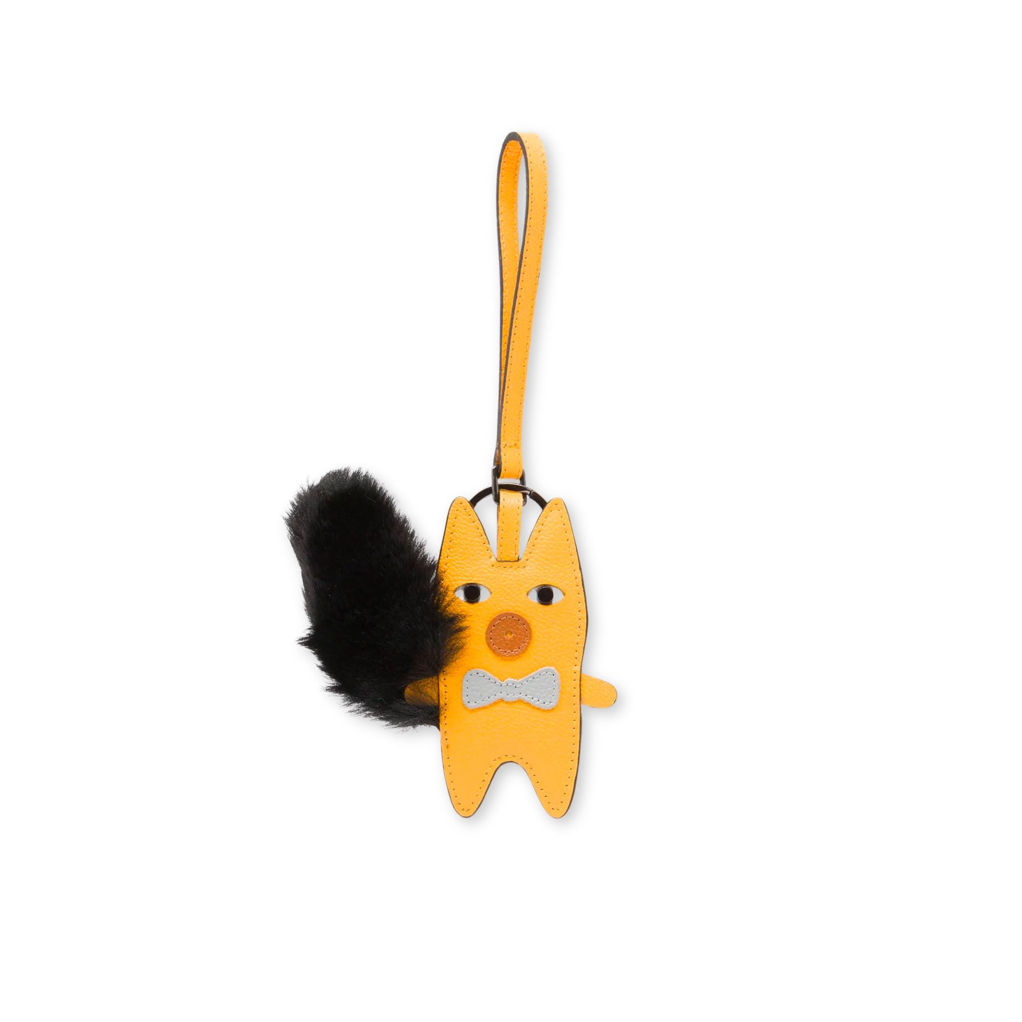 Min & Mon's Flufftail - Black and Marigold Leather Bag Charm on a white background