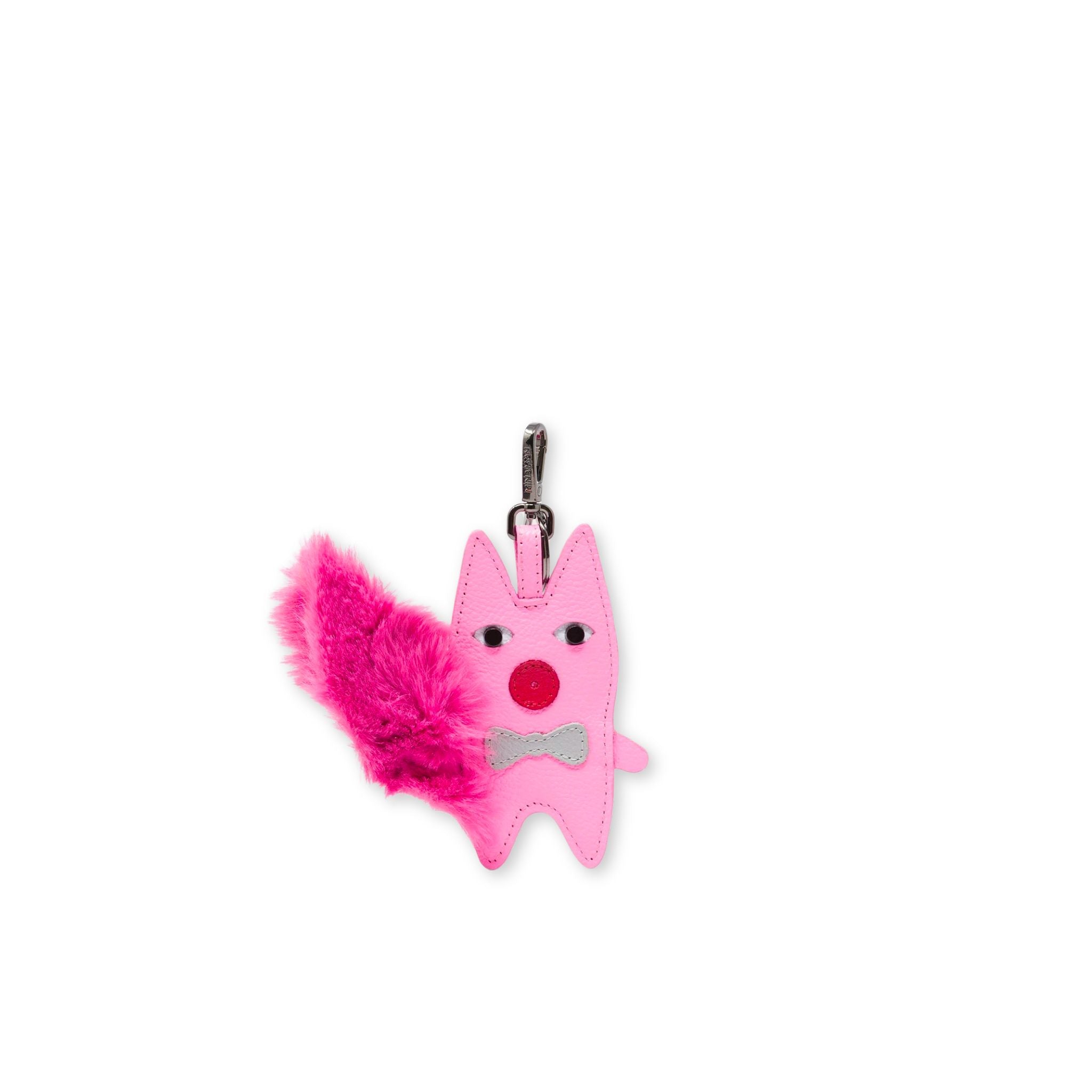 Min & Mon's Flufftail Charm - Bubblegum Pink Leather Keychain on a white background