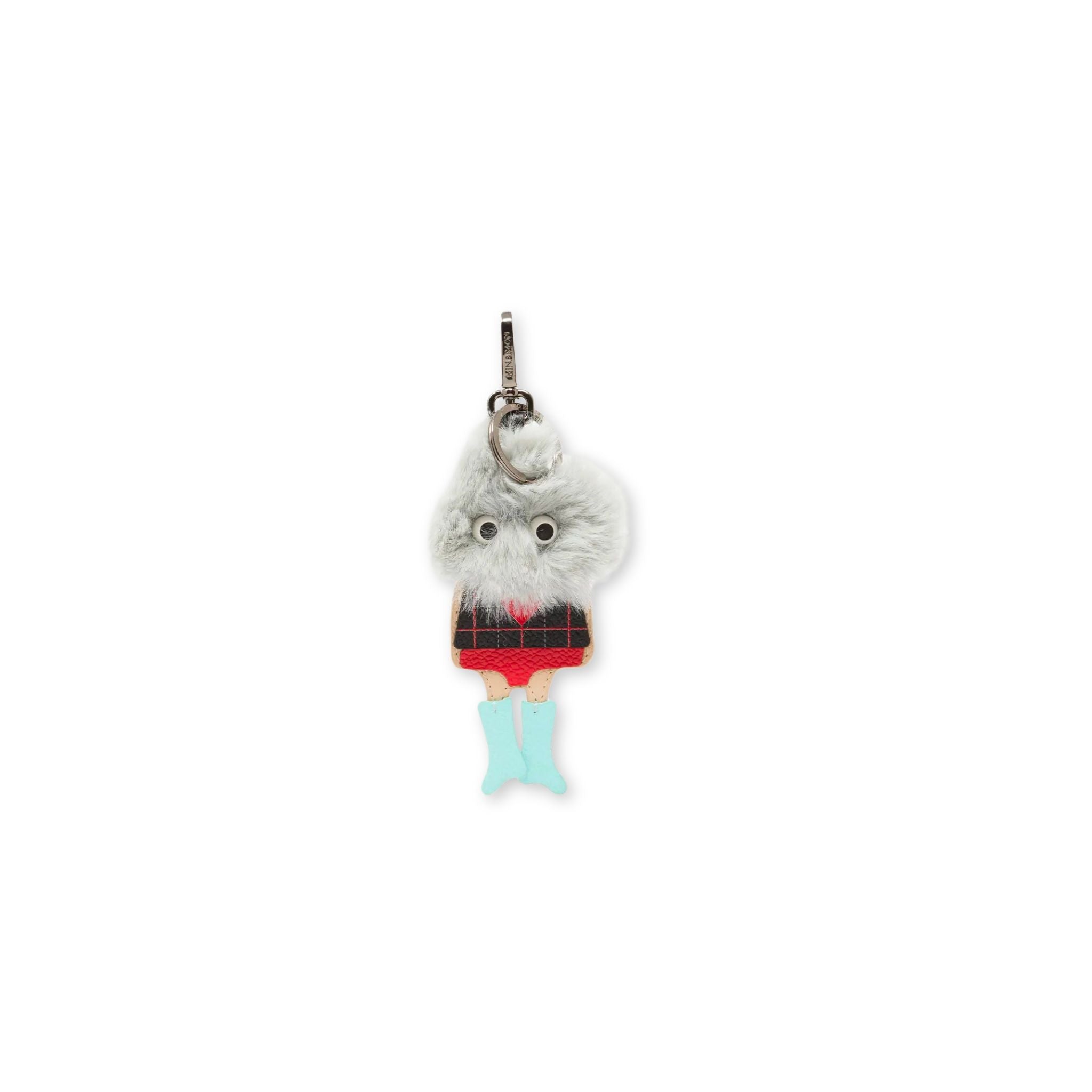 Min & Mon's Monster Charm - Gray Faux Fur and Aquatic Blue Leather Boots on a white background