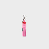 Back of Min & Mon's Queen Callie Marie Charm - Soft Neon Pink Leather Keychain on a white background
