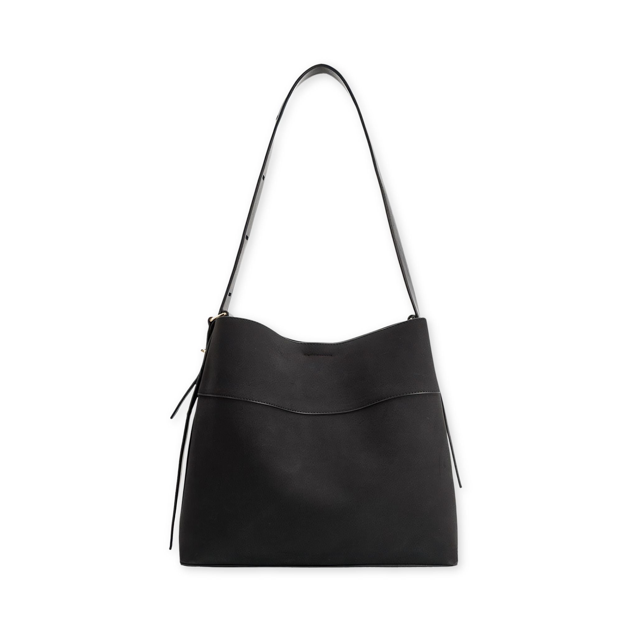 Melie Bianco's Stormie Recycled Vegan Suede Tote in black on a white background