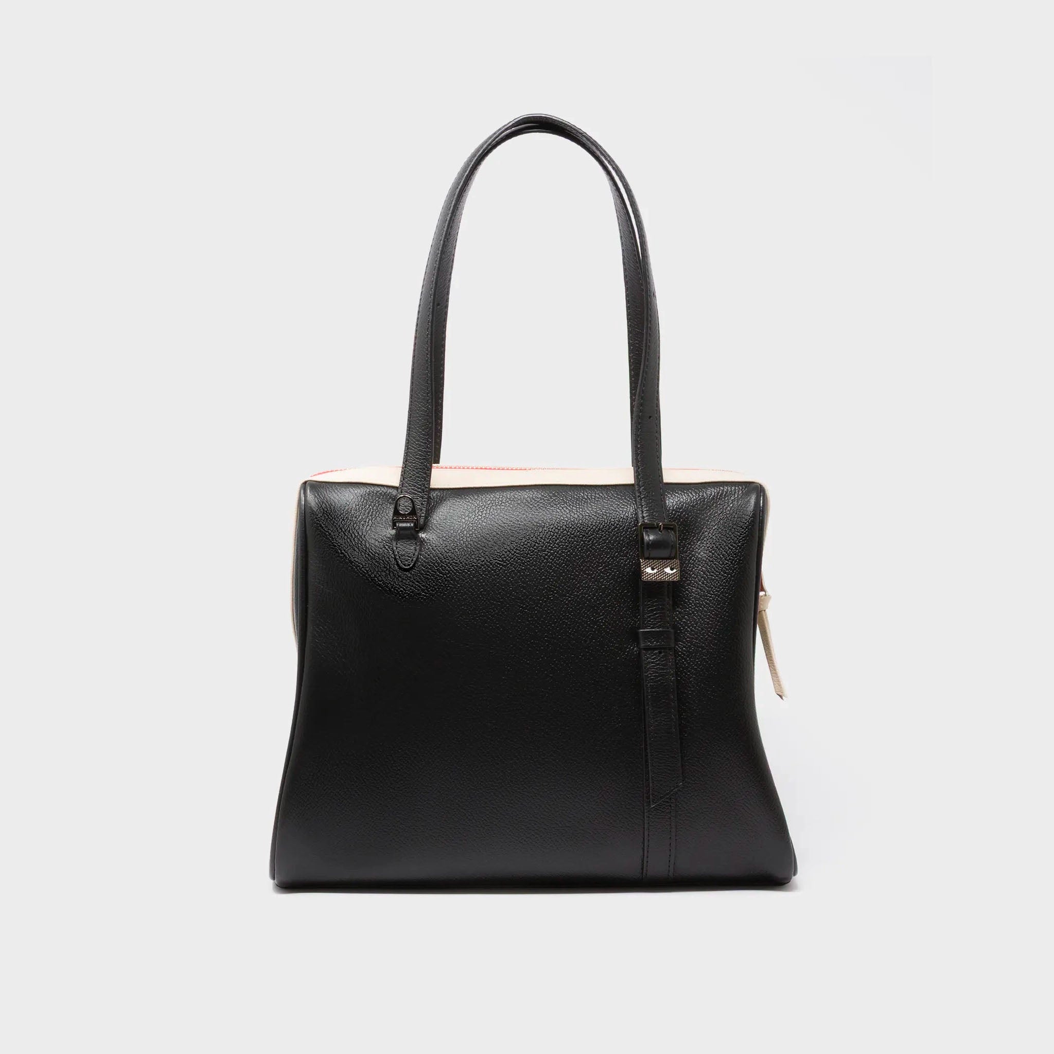 Back of Min & Mon's Esther Cream and Black Satchel Bag - Kind Type Design