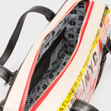 Close up of inside Min & Mon's Esther Cream and Black Satchel Bag - Kind Type Design