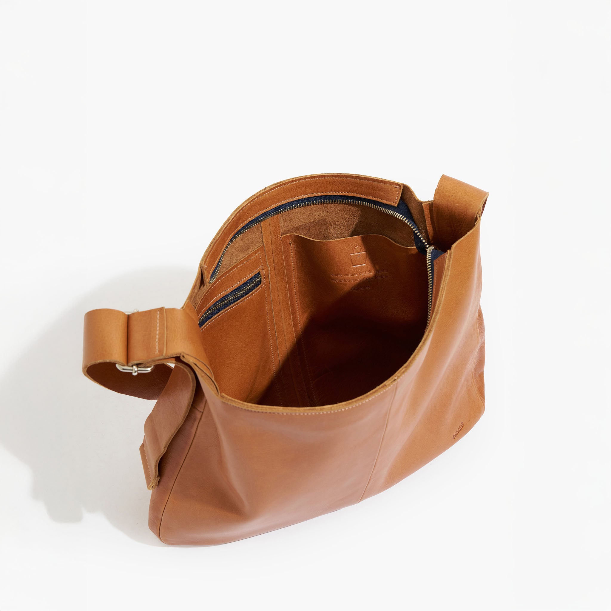 Top view of the saddle messenger bag on a white background