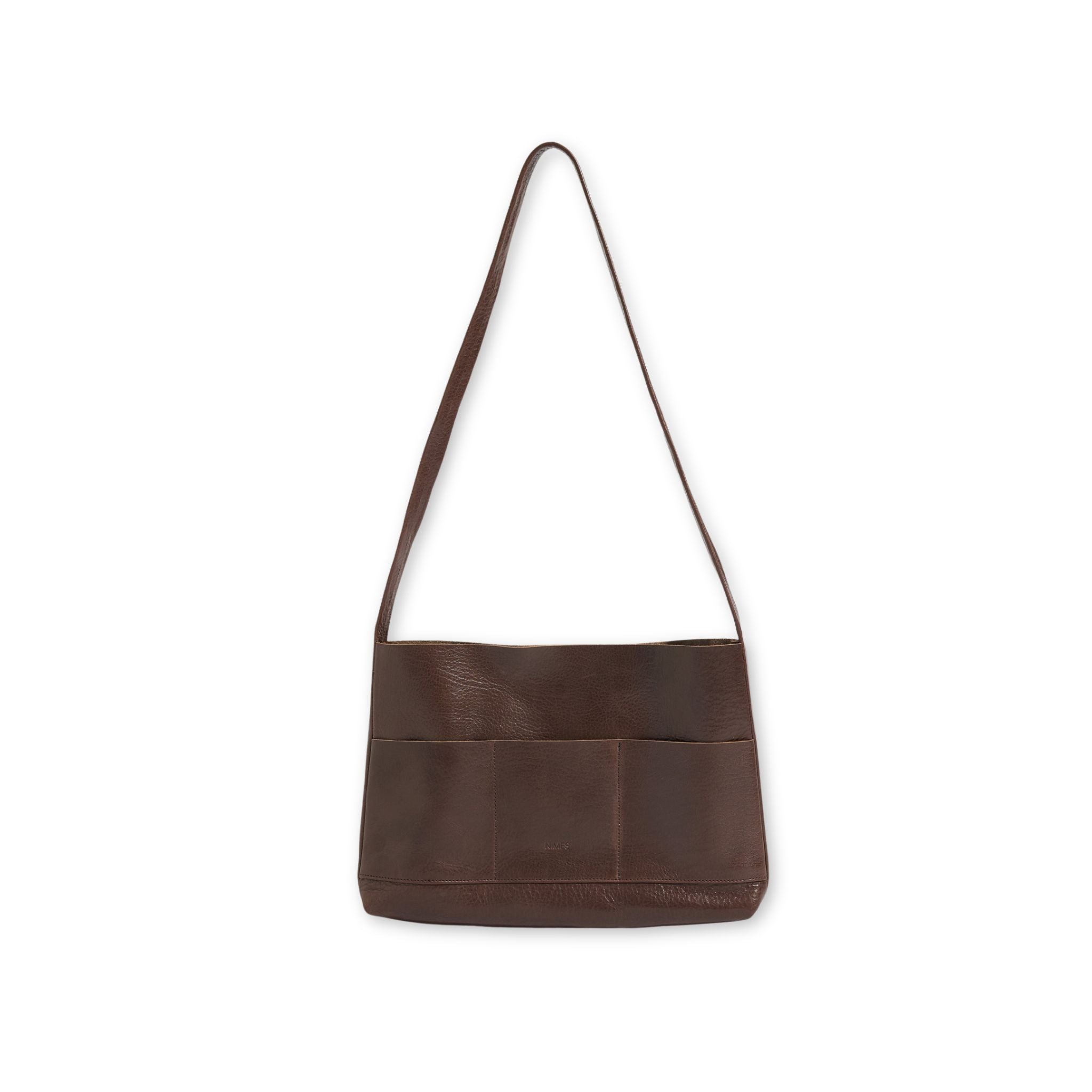 Brown mini bonarda tote on a white background