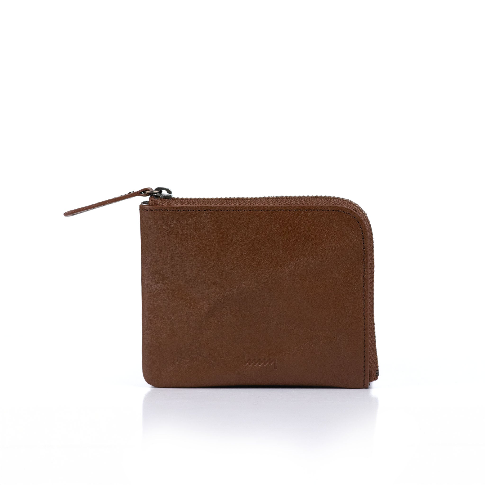 hmny's compact wallet in brown on a white background