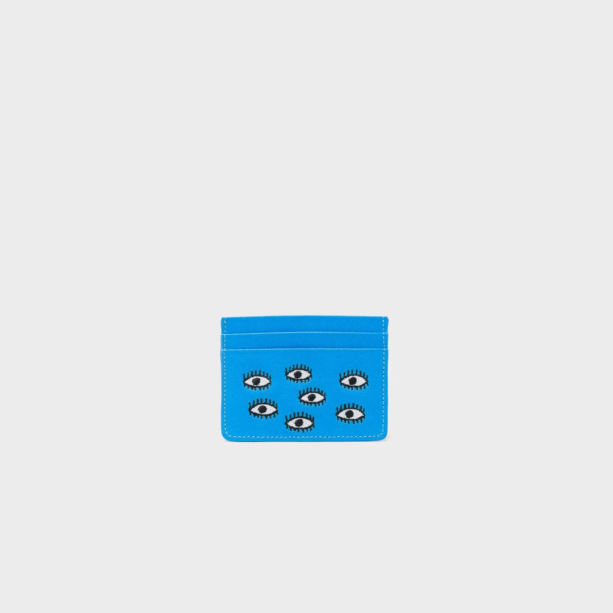 Min & Mon's Filium Hawaii Blue Leather Cardholder - All Over Eyes Embroidery