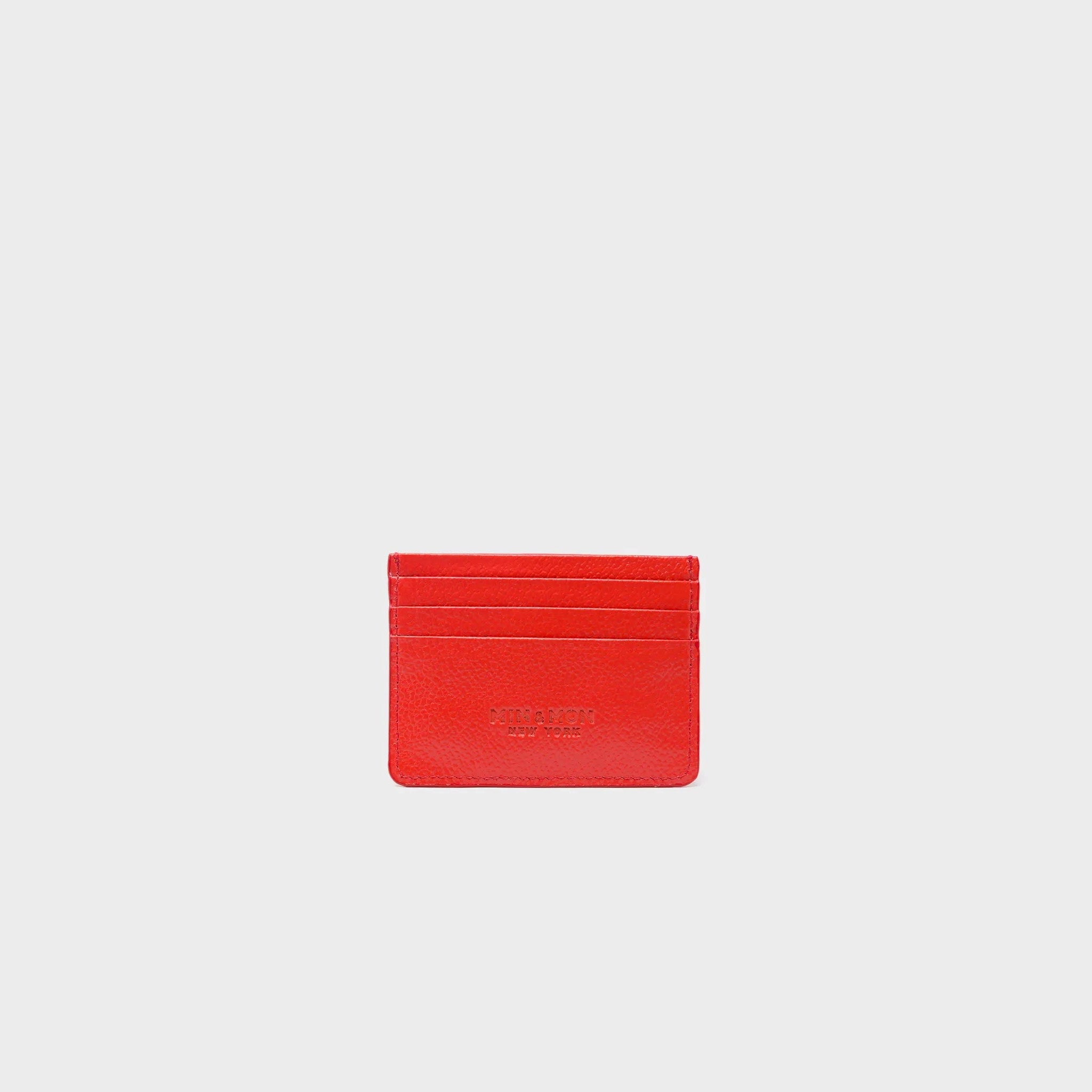 Back of Filium Poppy Red Leather Cardholder - All Over Eyes Embroidery