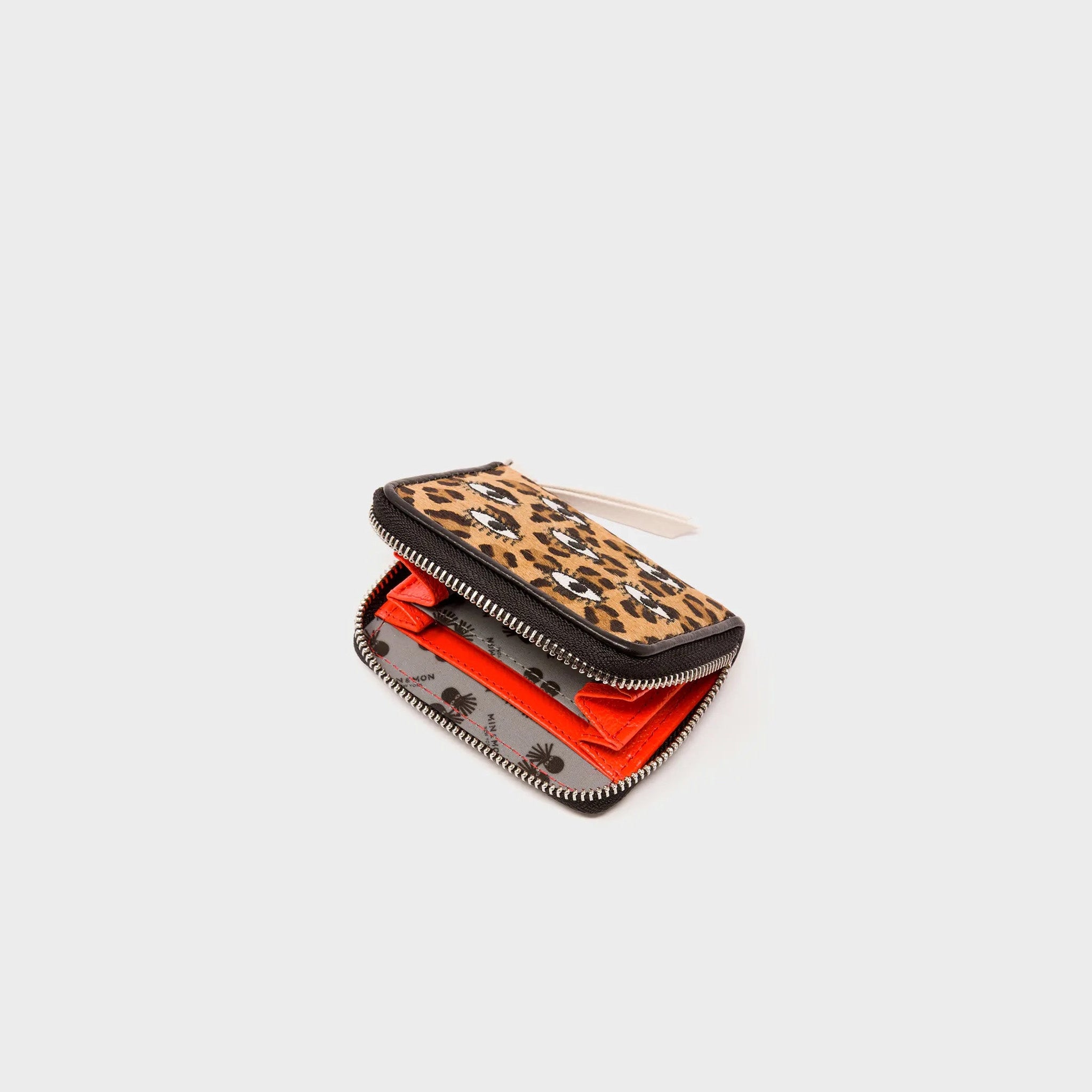 Min & Mon' Frodo Animal Print Leather Zip Around Wallet - All Over Eyes Embroidery