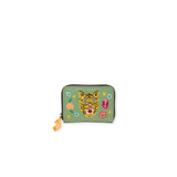 Min & Mon's Frodo Basil Green Leather Zip Around Wallet - Happy Tiger Embroidery