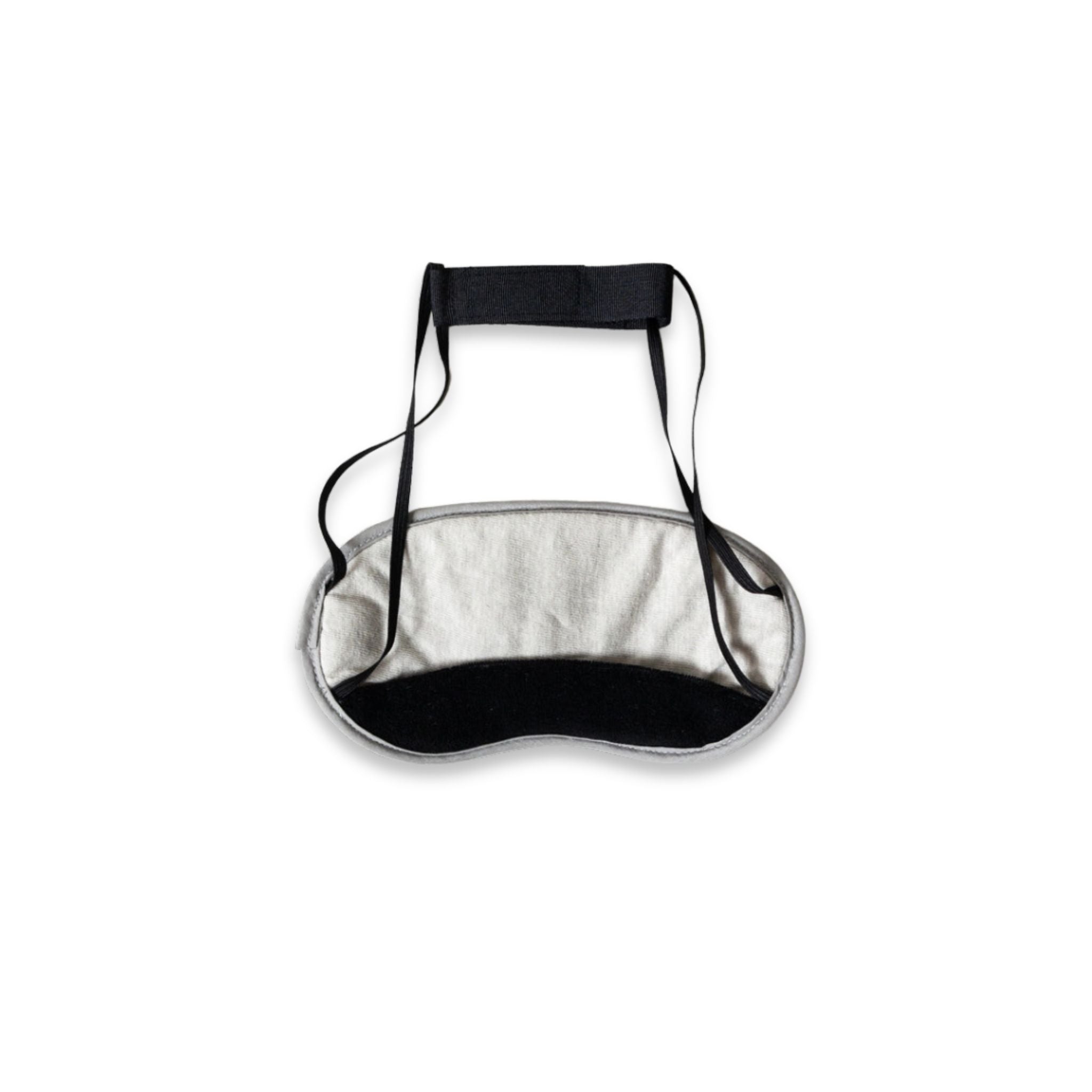 Back view of the full binchotan charcoal eye mask including the black strap and inside of the mask