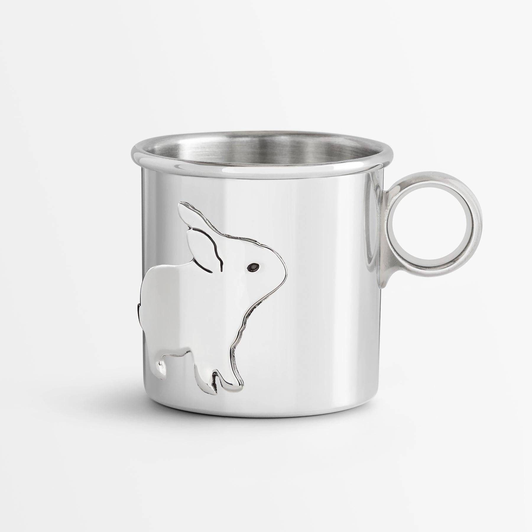 image of beehive silver babycup with rabbit design