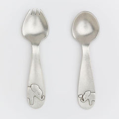 image of beehive silver spoon and fork set with elephant design